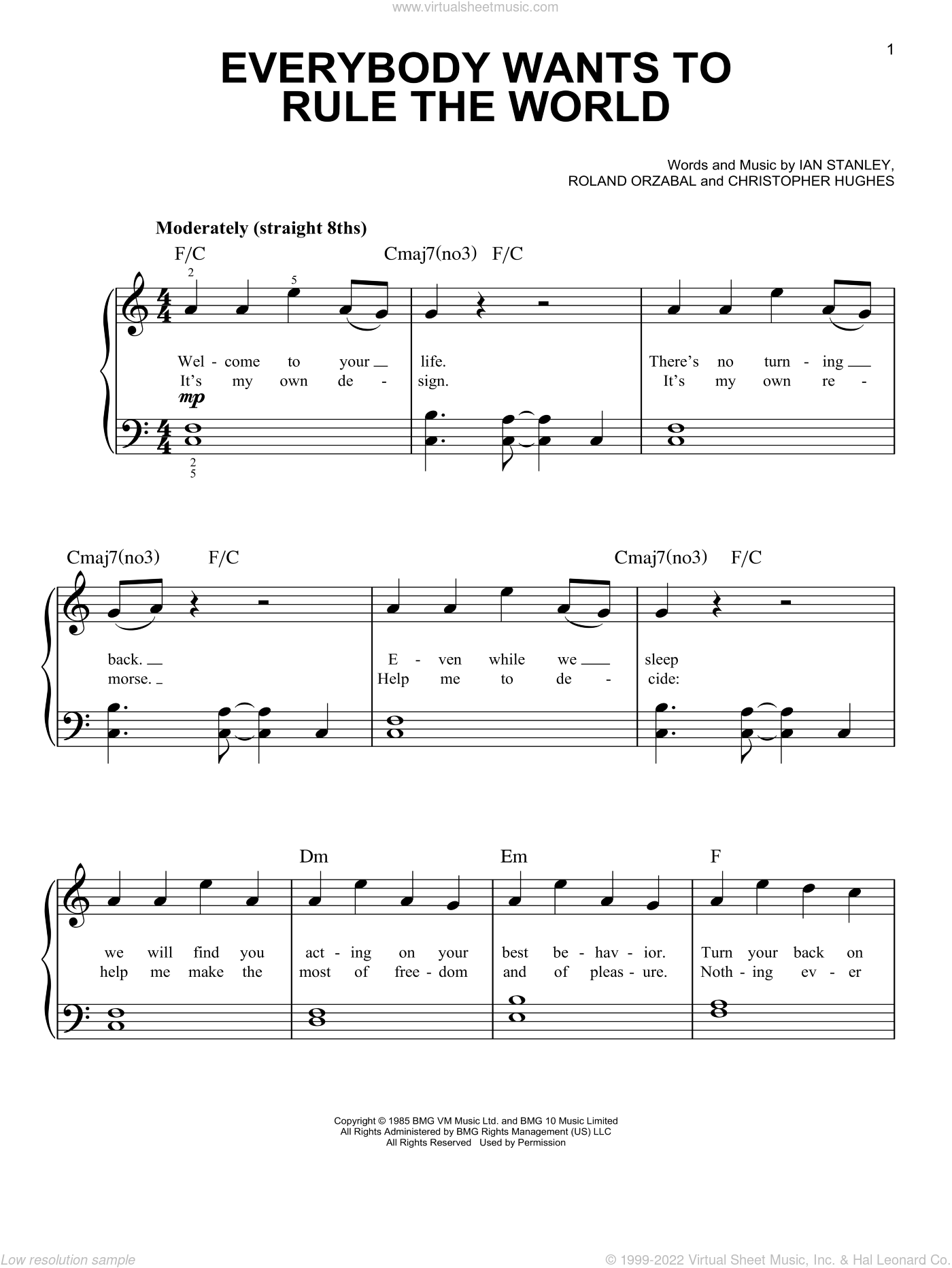 Everybody Wants To Rule The World by Tears For Fears - Piano Solo - Digital  Sheet Music