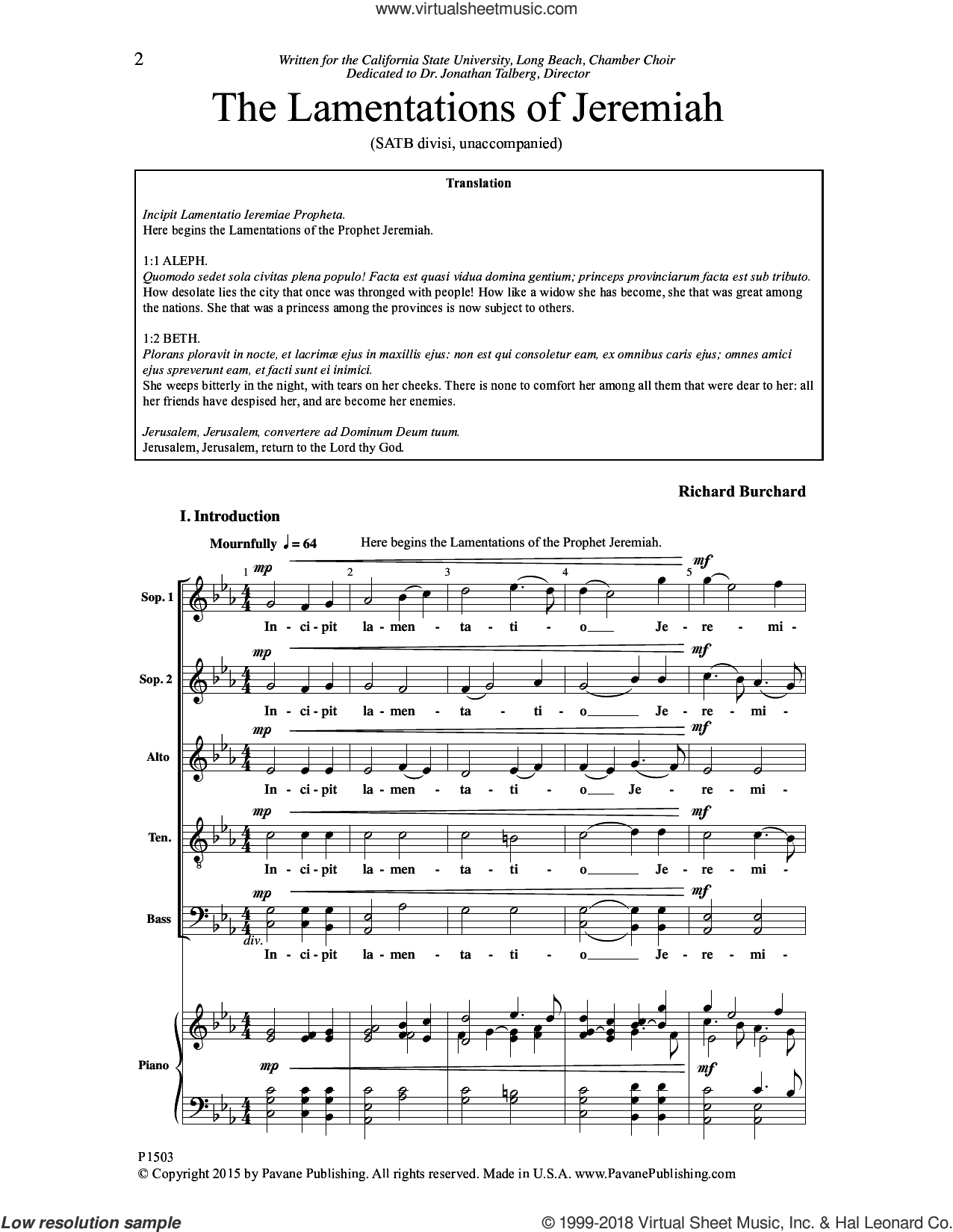 The Lamentations of Jeremiah sheet music for choir (SATB divisi)