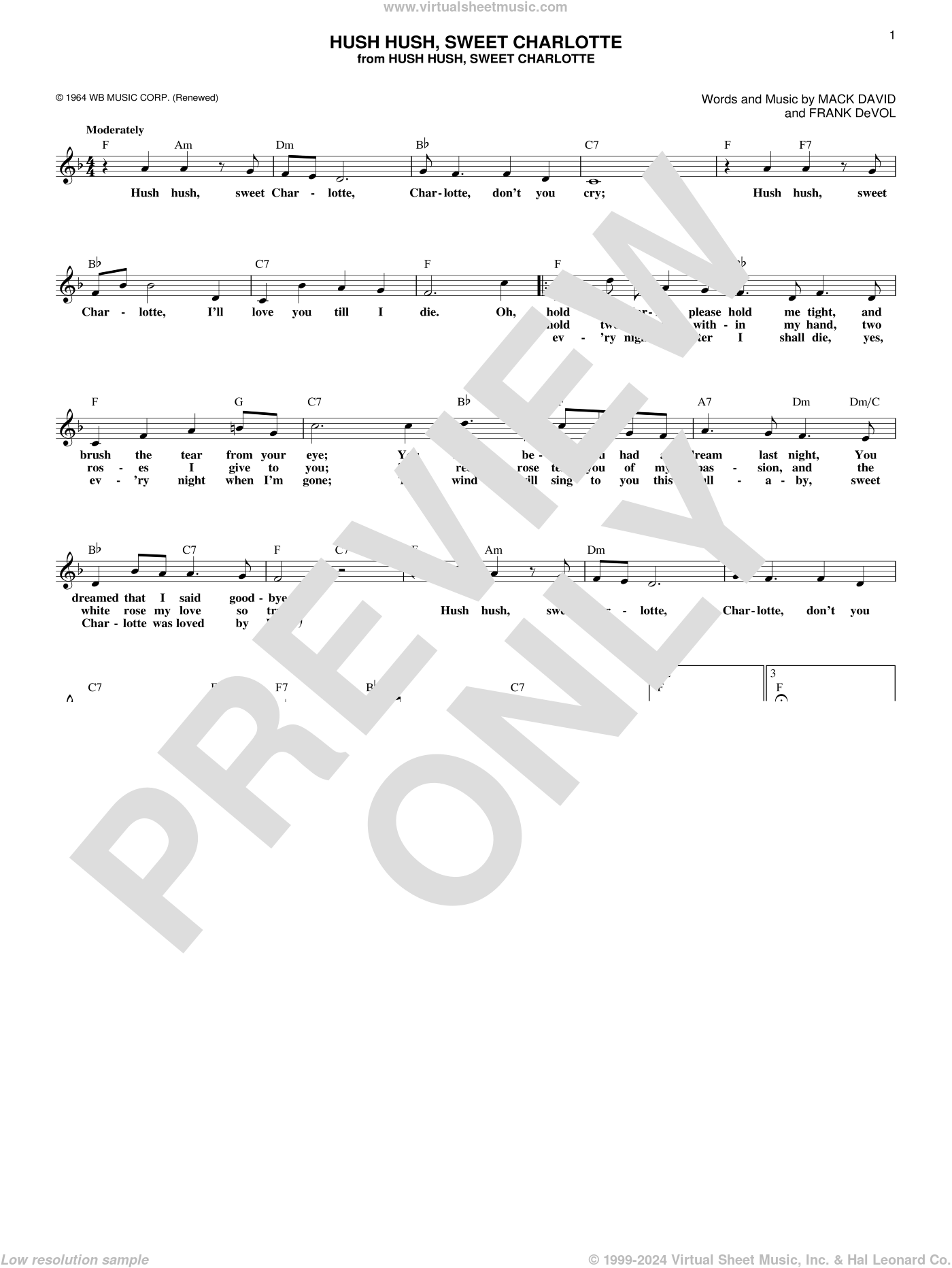 David Hush Hush Sweet Charlotte Sheet Music Fake Book Pdf