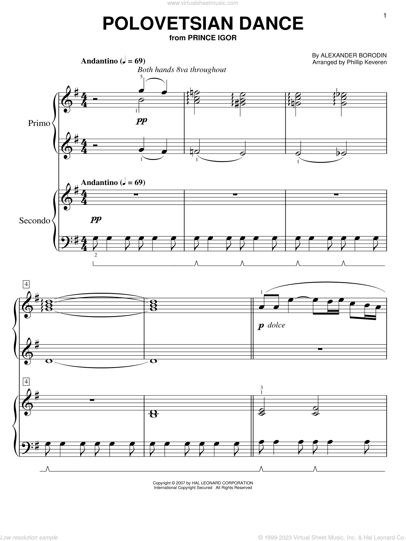 Polovetsian Dances (arr. Phillip Keveren) sheet music for piano four hands