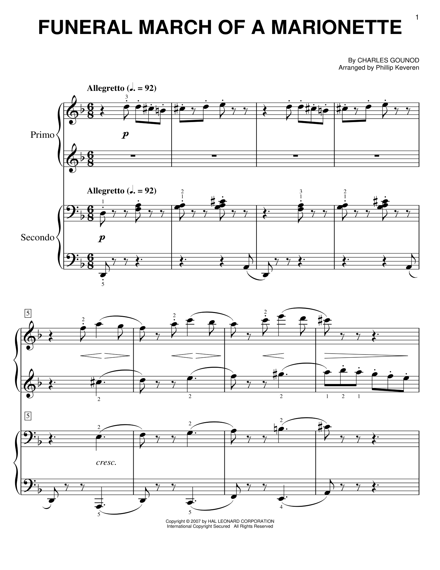 Funeral March Of A (arr. Phillip Keveren) sheet music (easy
