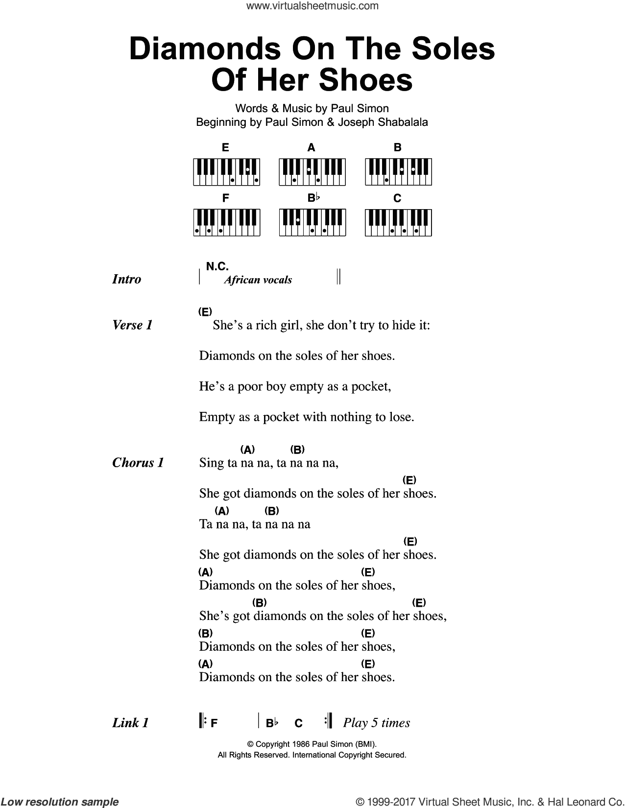 Simon Diamonds On The Soles Of Her Shoes sheet music for piano solo