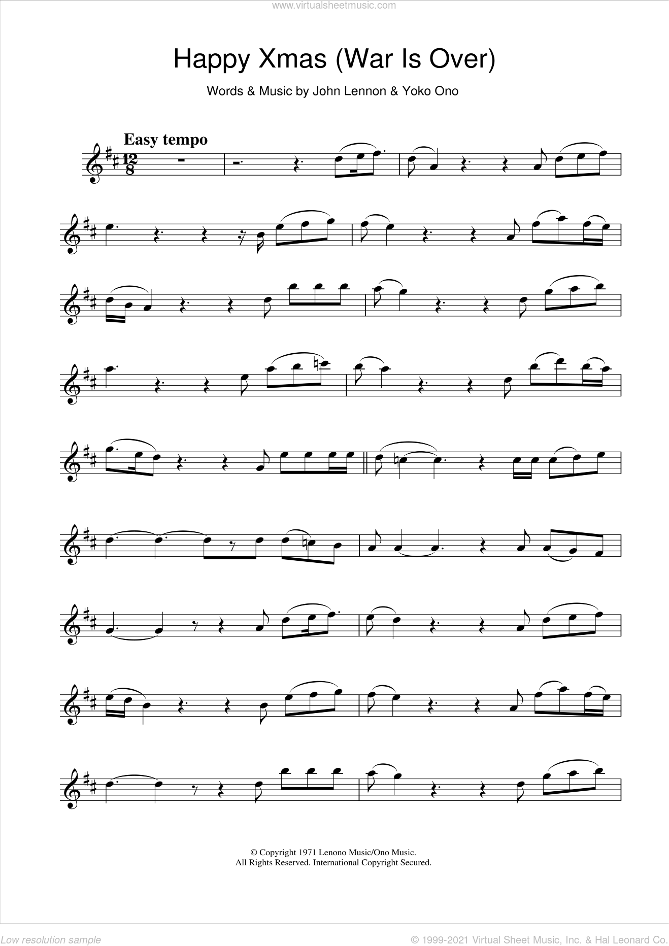 Lennon Happy Xmas War Is Over Sheet Music For Alto Saxophone Solo