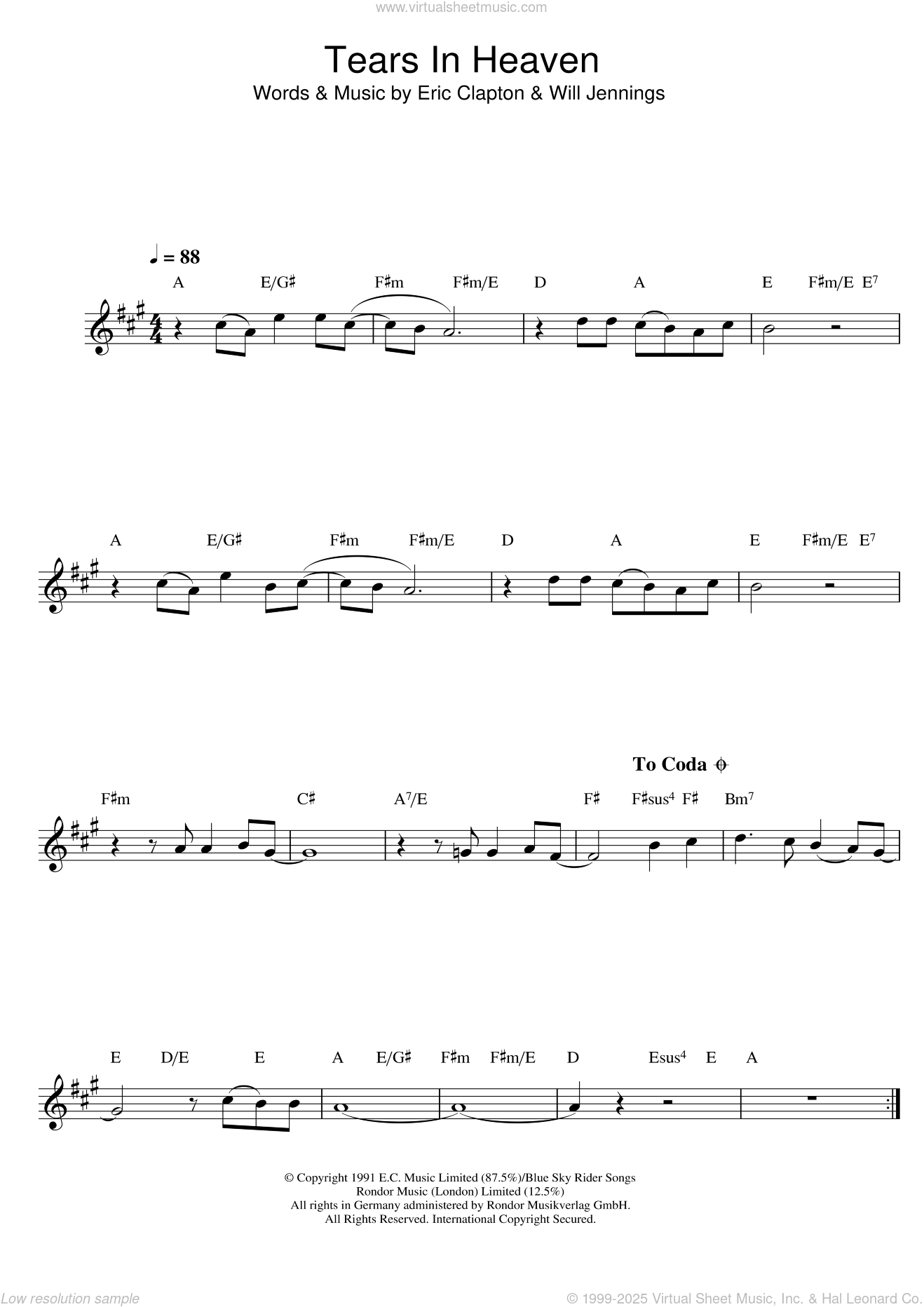 Tears In Heaven – Eric Clapton Sheet music for Saxophone tenor, Guitar,  Drum group (Mixed Ensemble)