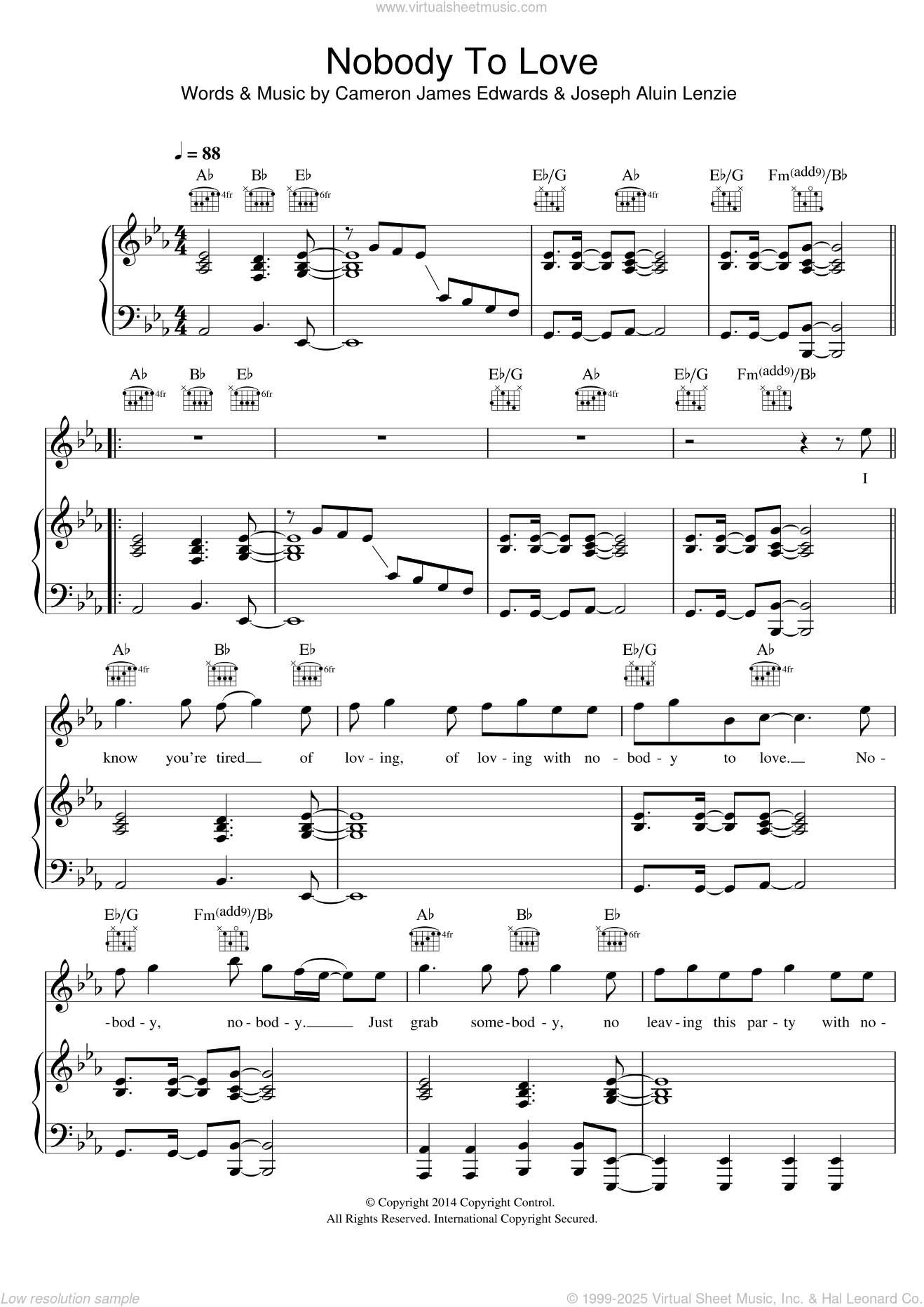 Nobody To Love sheet music for voice, piano or guitar (PDF)