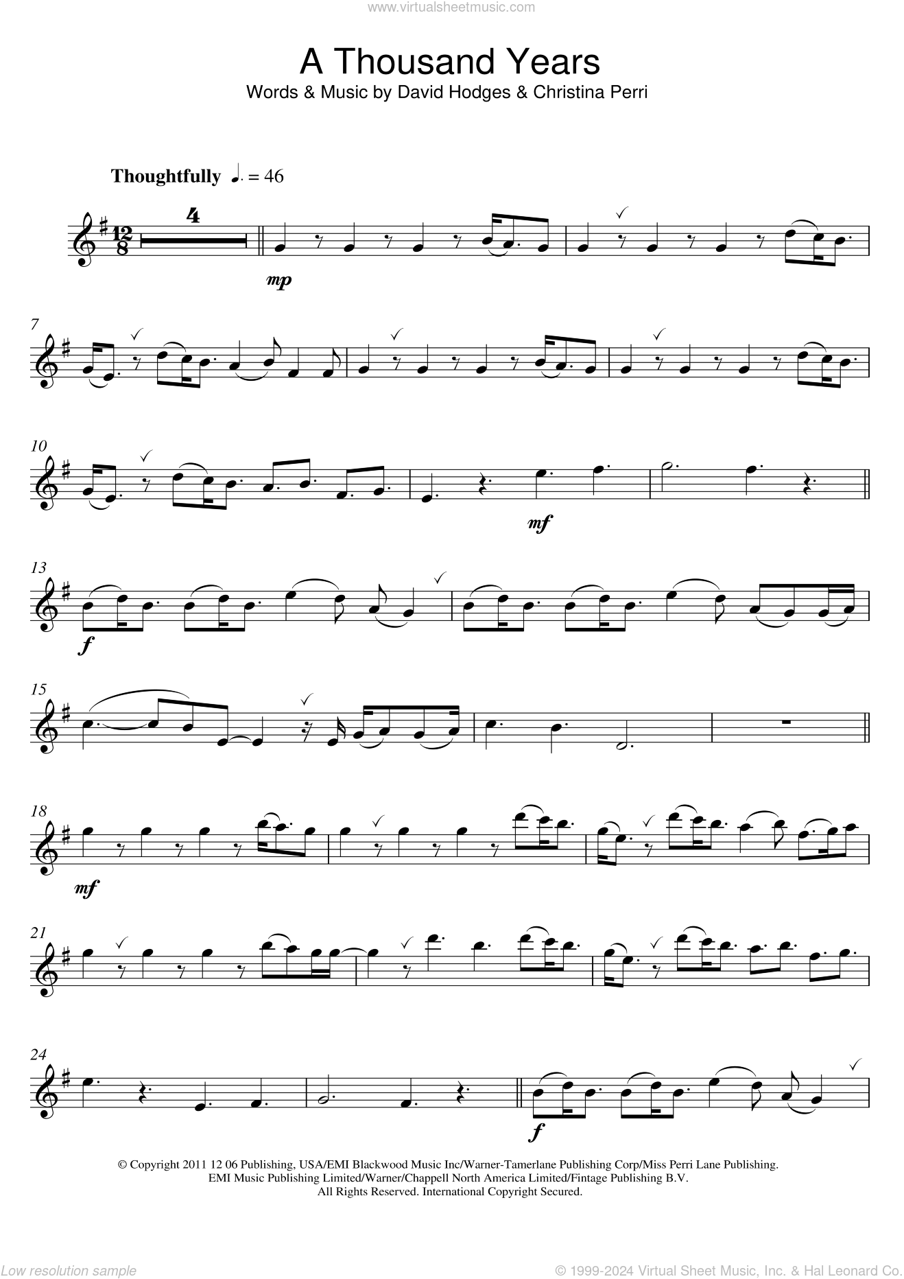 Goede Perri - A Thousand Years sheet music for alto saxophone solo ZF-78