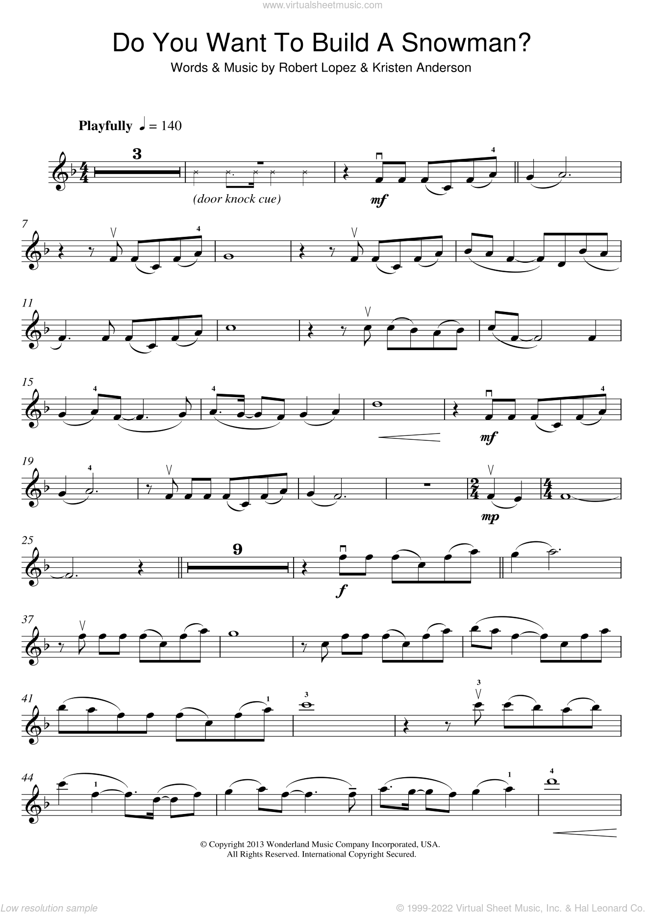 Lopez Do You Want To Build A Snowman From Disneys Frozen Sheet Music For Violin Solo 