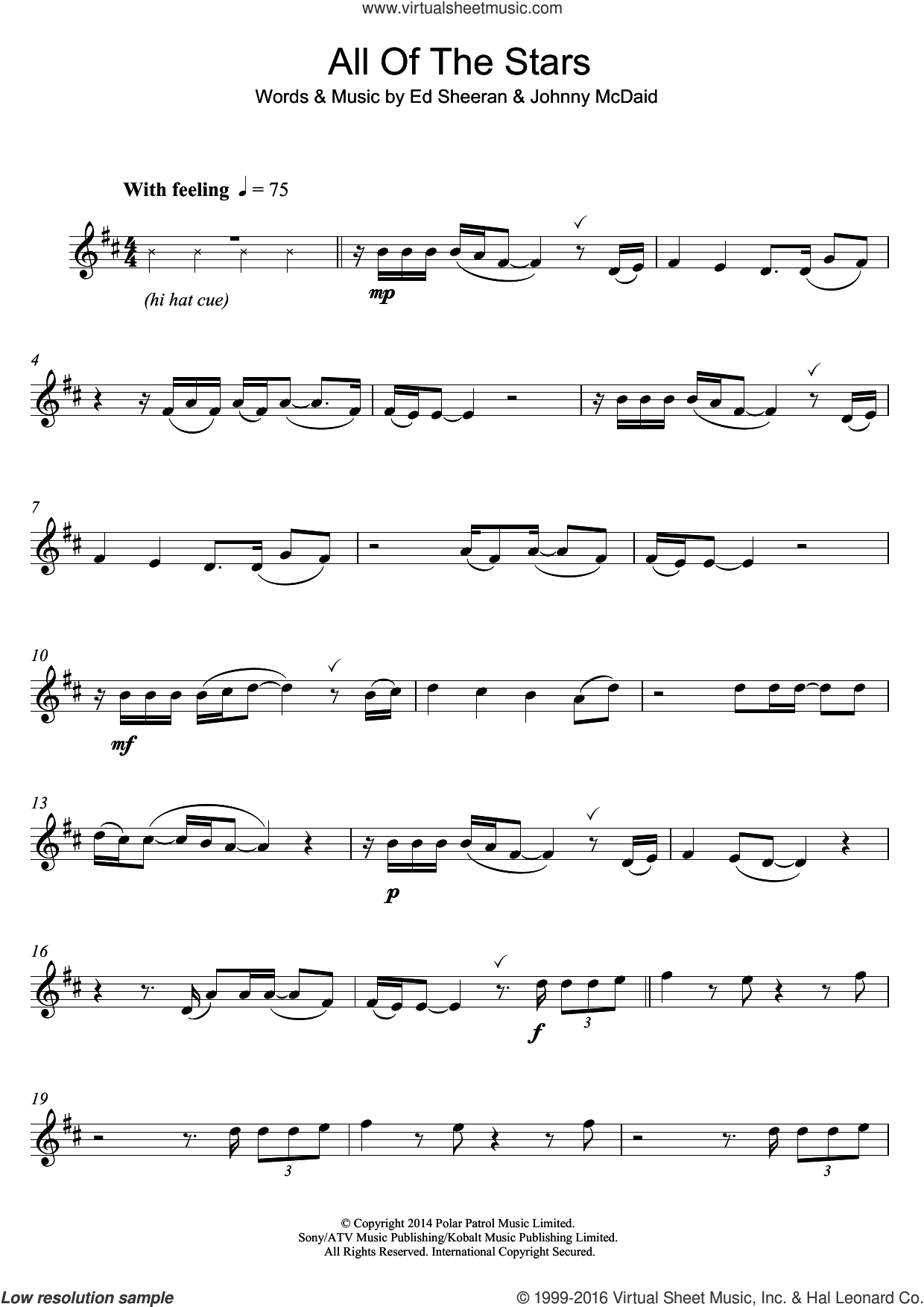 All Of The Stars sheet music for clarinet solo (PDF-interactive)