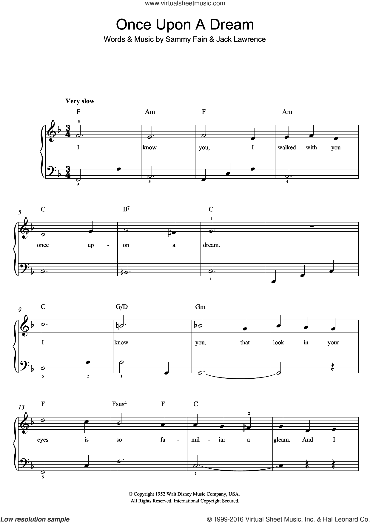 Rey - Once Upon A Dream sheet music for piano solo (beginners)