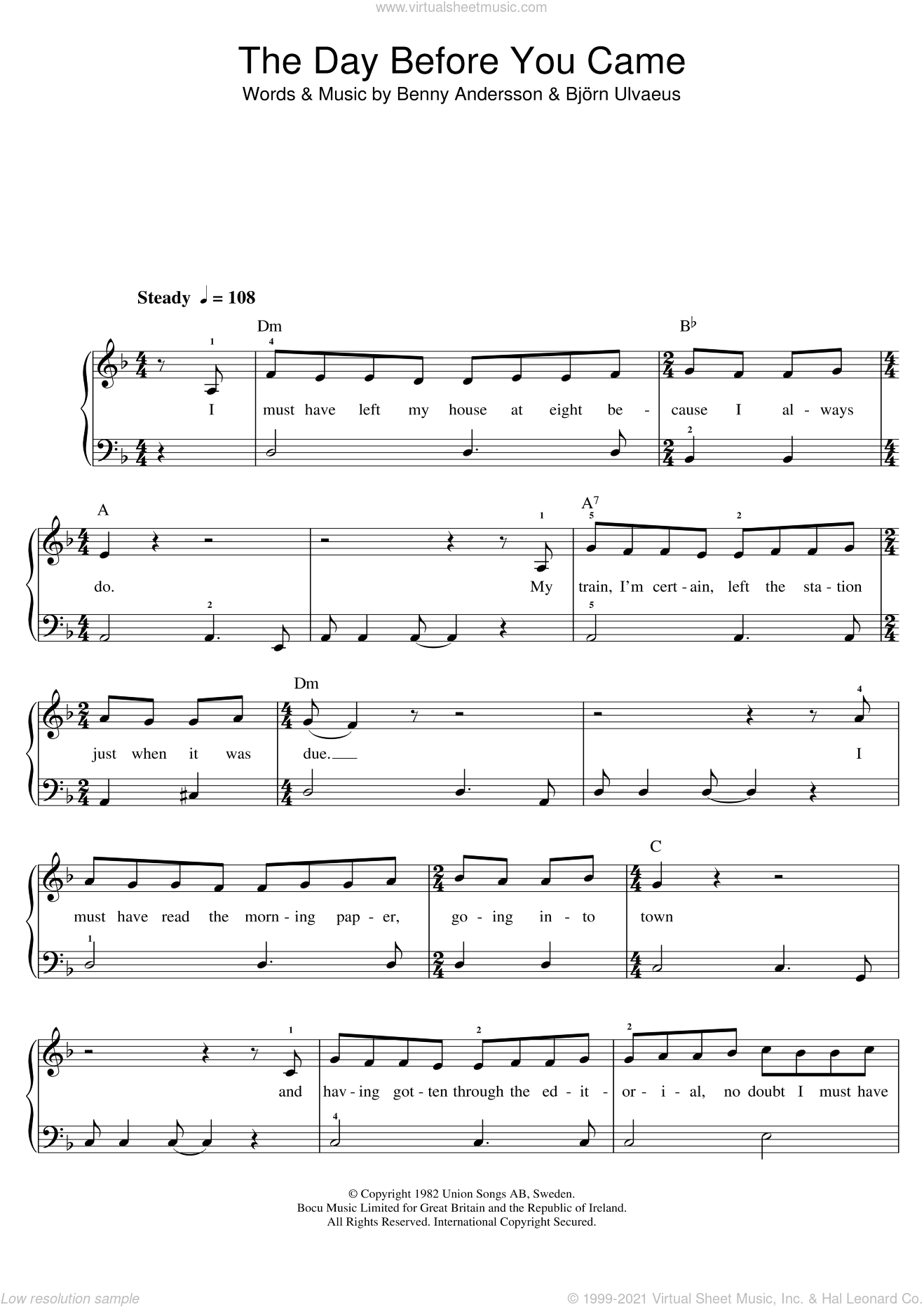 Free The Day Before You Came by ABBA sheet music