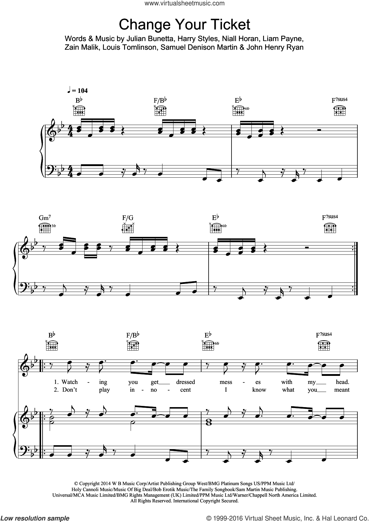 Change Your Ticket sheet music for voice, piano or guitar (PDF)