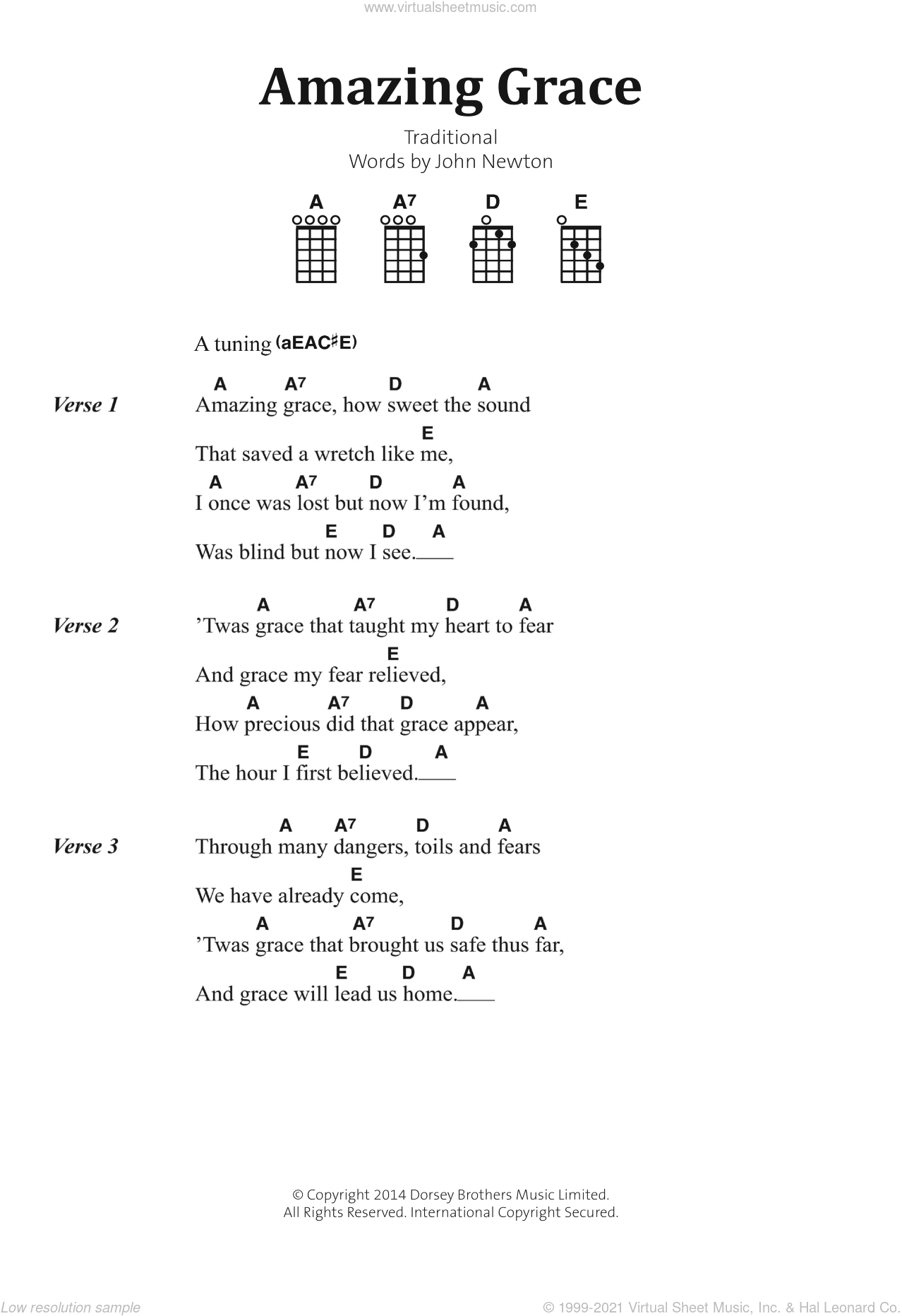 Newton Amazing Grace Sheet Music For Banjo Solo Lyrics Chords V2