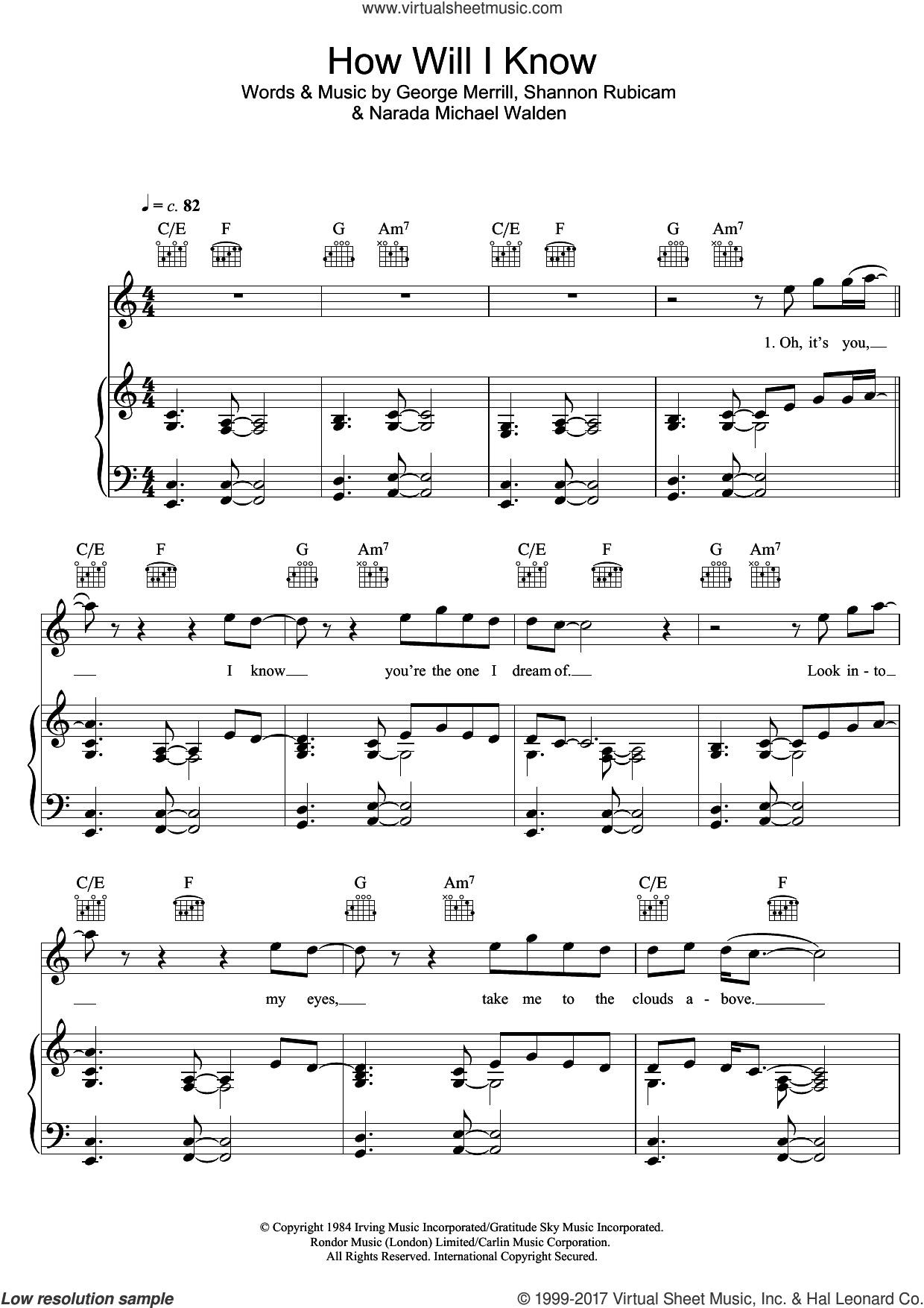 How Will I Know sheet music for voice, piano or guitar (PDF)