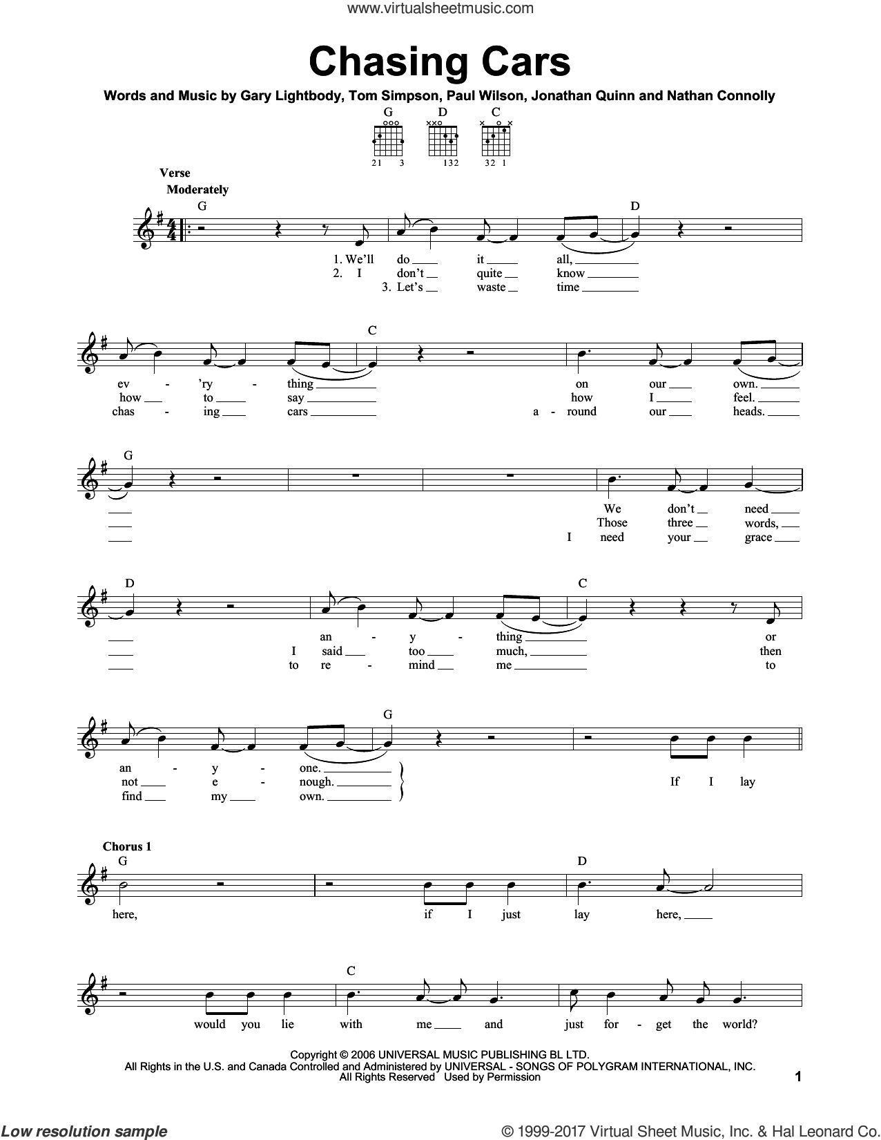 Chasing Cars - Piano Chords/Lyrics