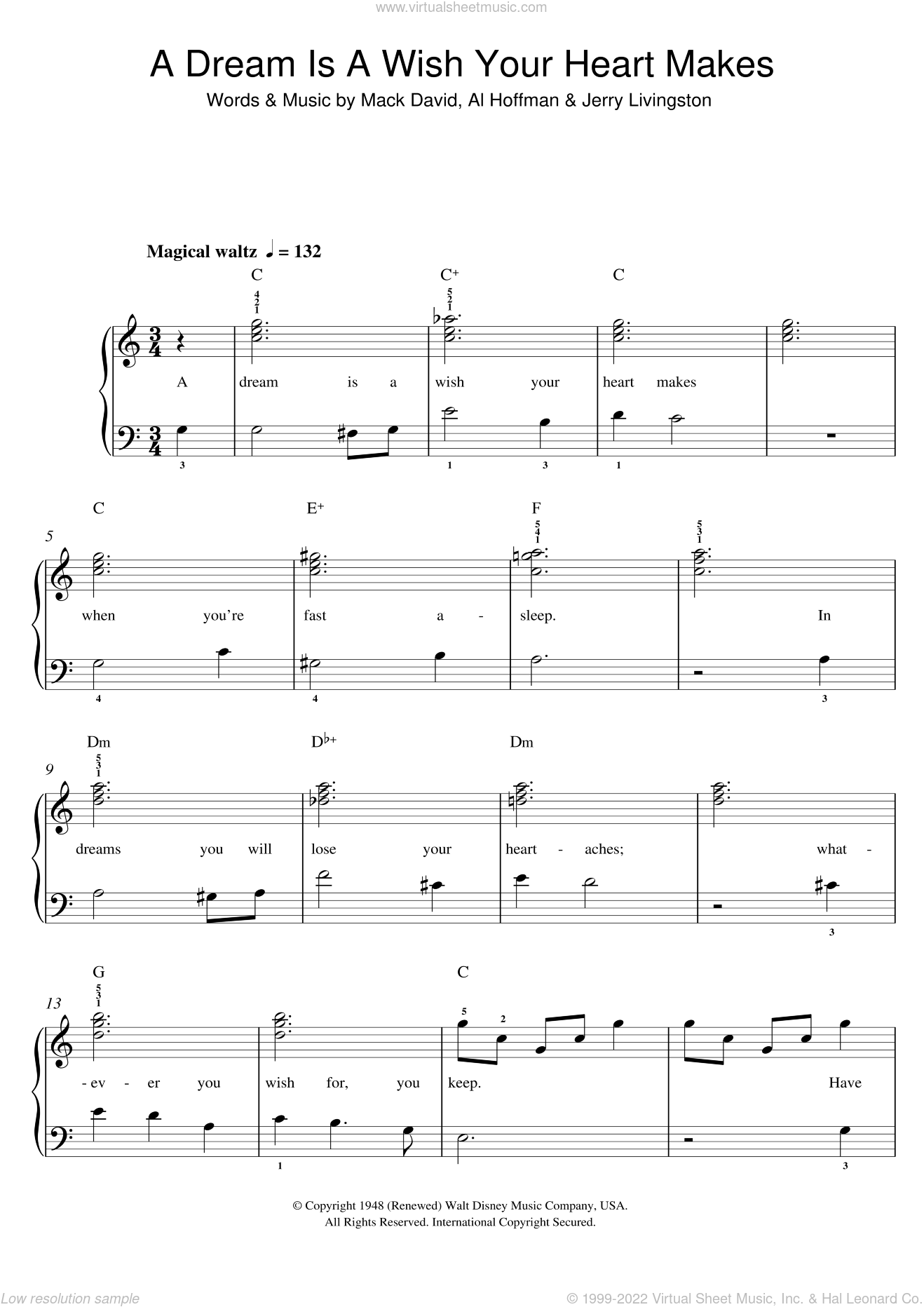 James A Dream Is A Wish Your Heart Makes Sheet Music For Piano Solo Beginners