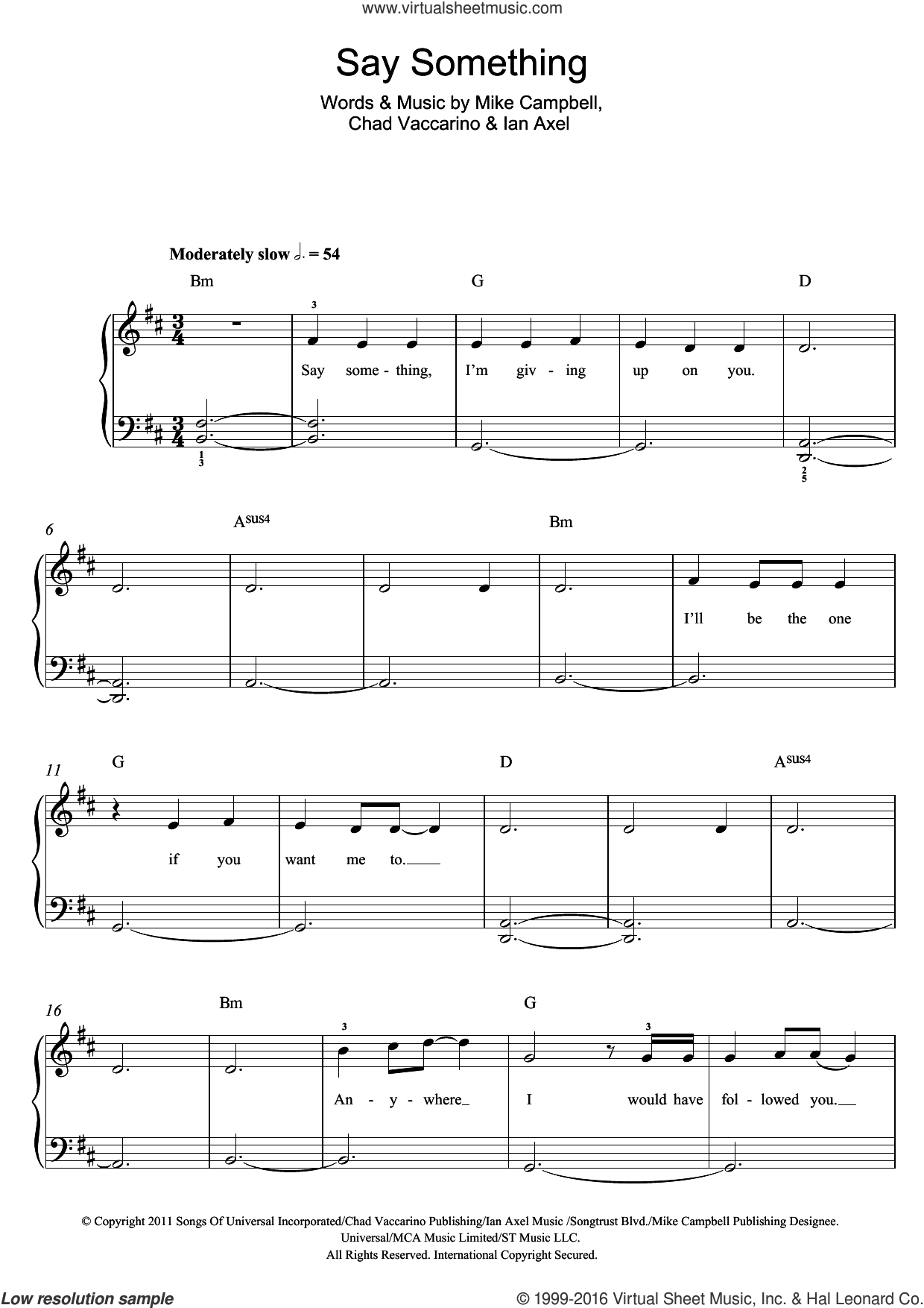 Say Something sheet music for piano solo (beginners) (PDF)