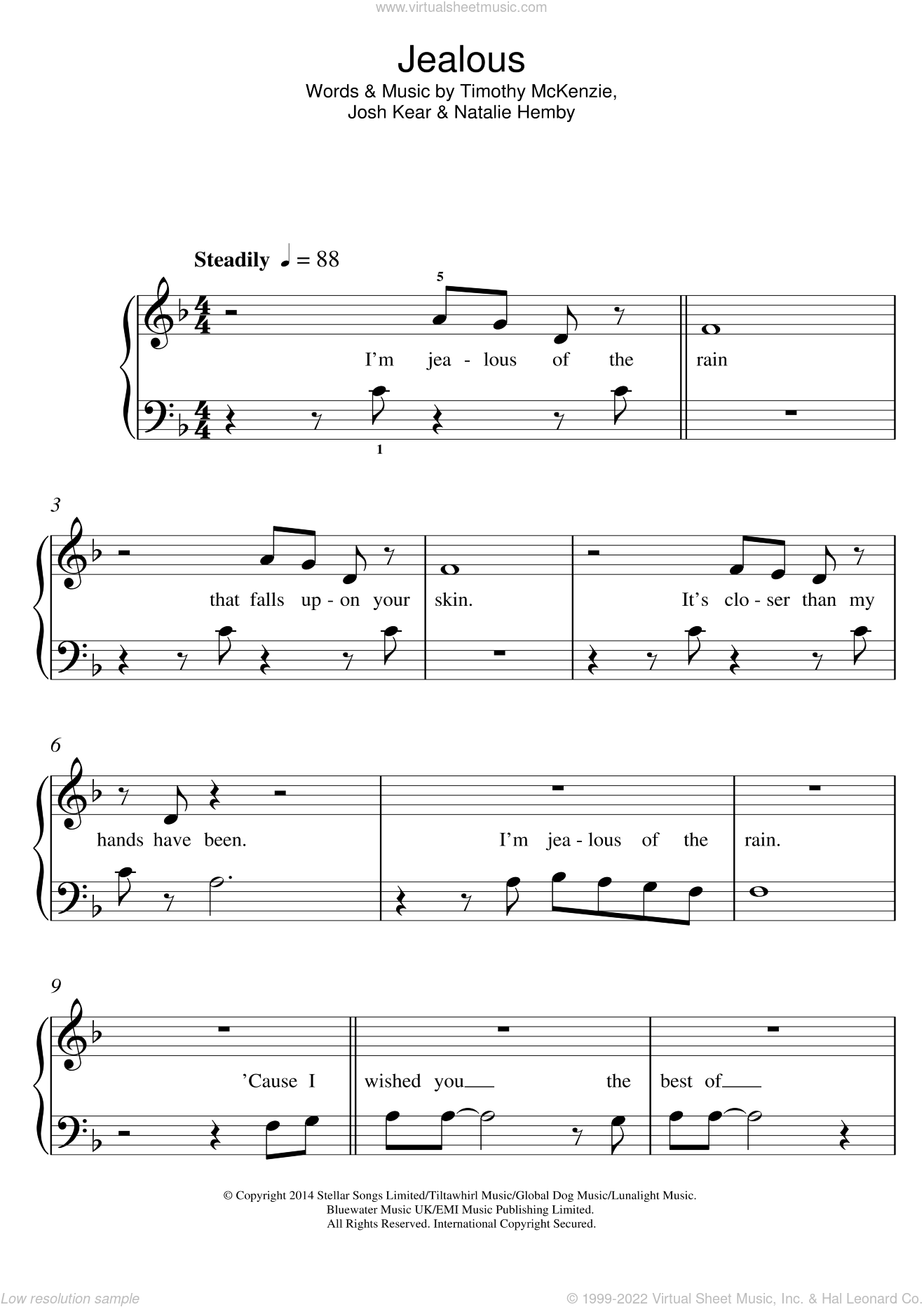 Labrinth - Jealous sheet music (beginner) for piano solo (5-fingers)