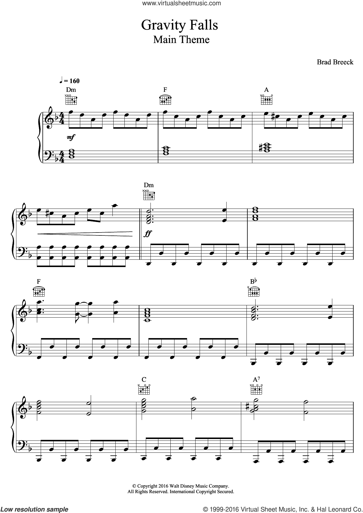 Breeck Gravity Falls Main Theme Sheet Music For Piano Solo