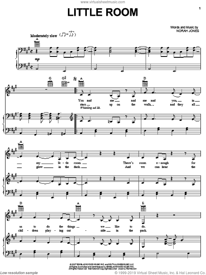 Little Room sheet music for voice, piano or guitar (PDF)