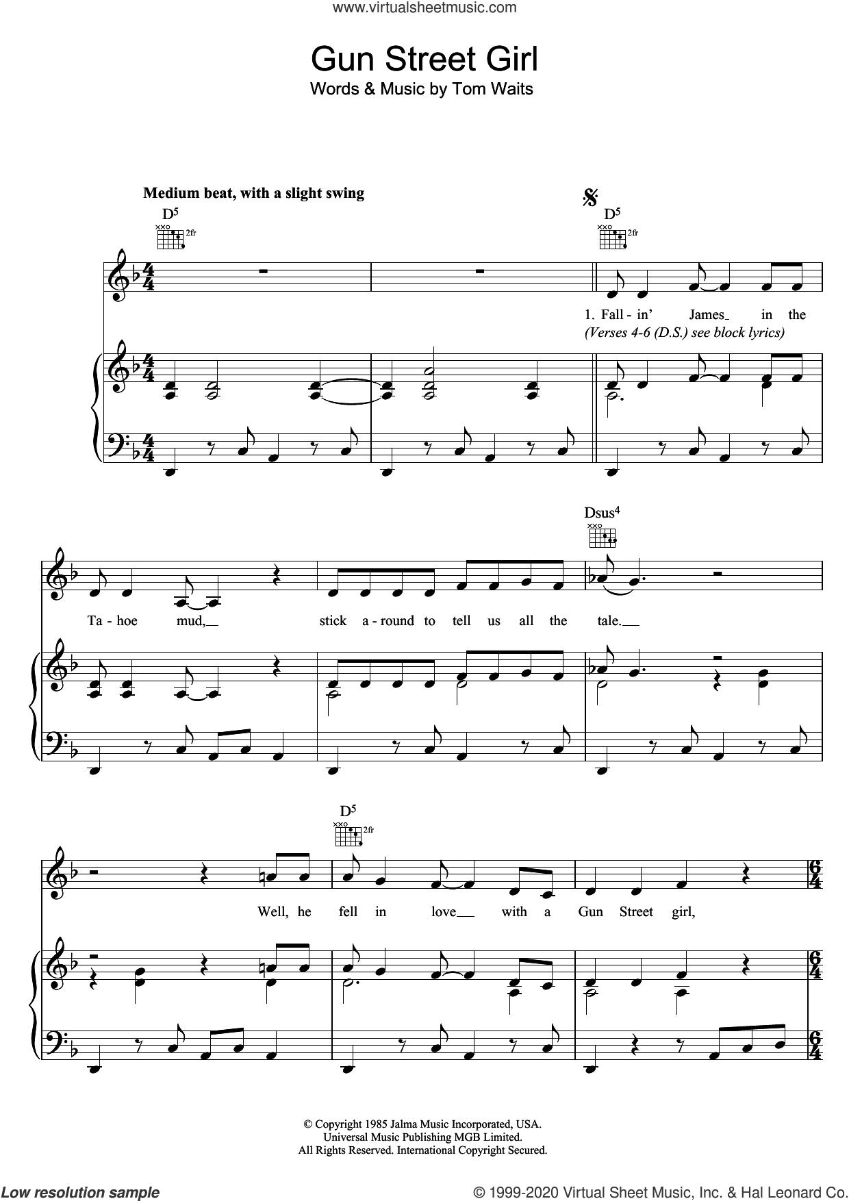 Gun Street Girl sheet music for voice, piano or guitar (PDF)