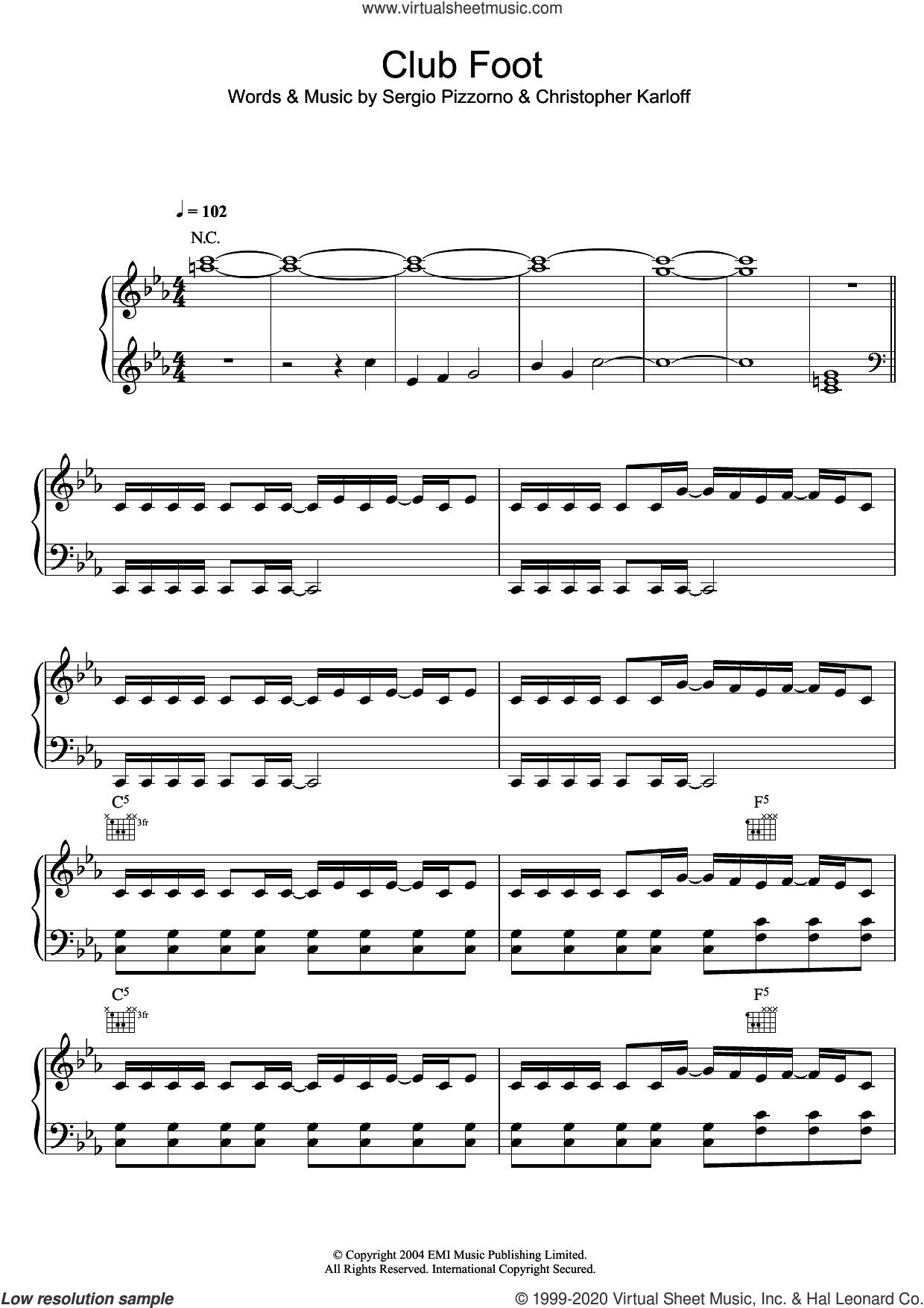 Kasabian - Club Foot sheet music for voice, piano or guitar (PDF)