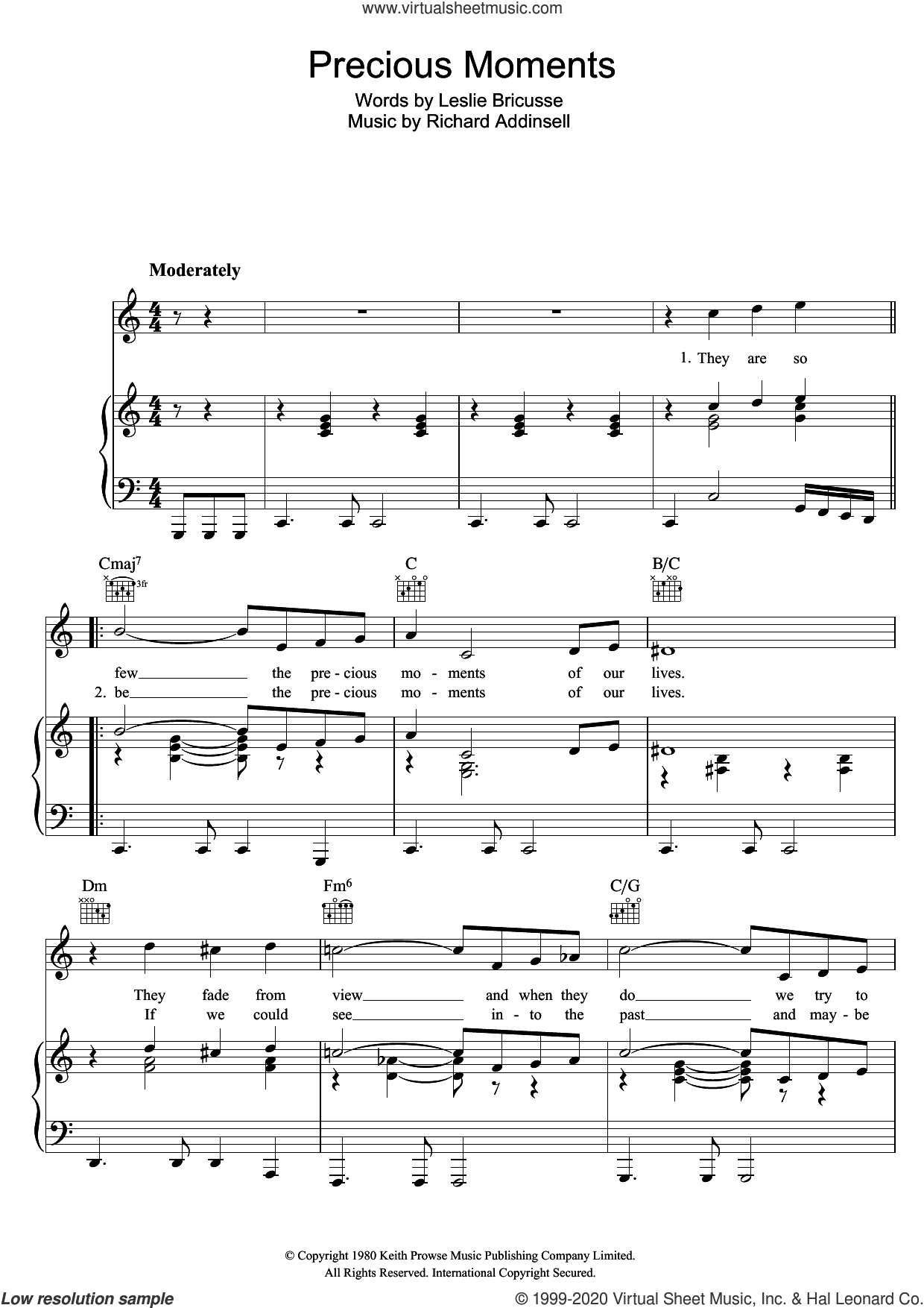 Precious Moments sheet music for voice, piano or guitar (PDF)