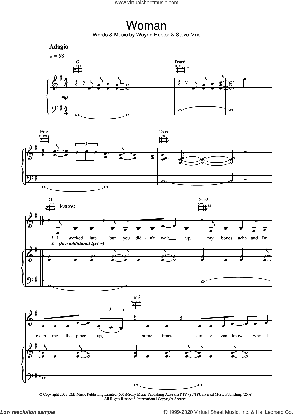 Woman sheet music for voice, piano or guitar (PDF) v2