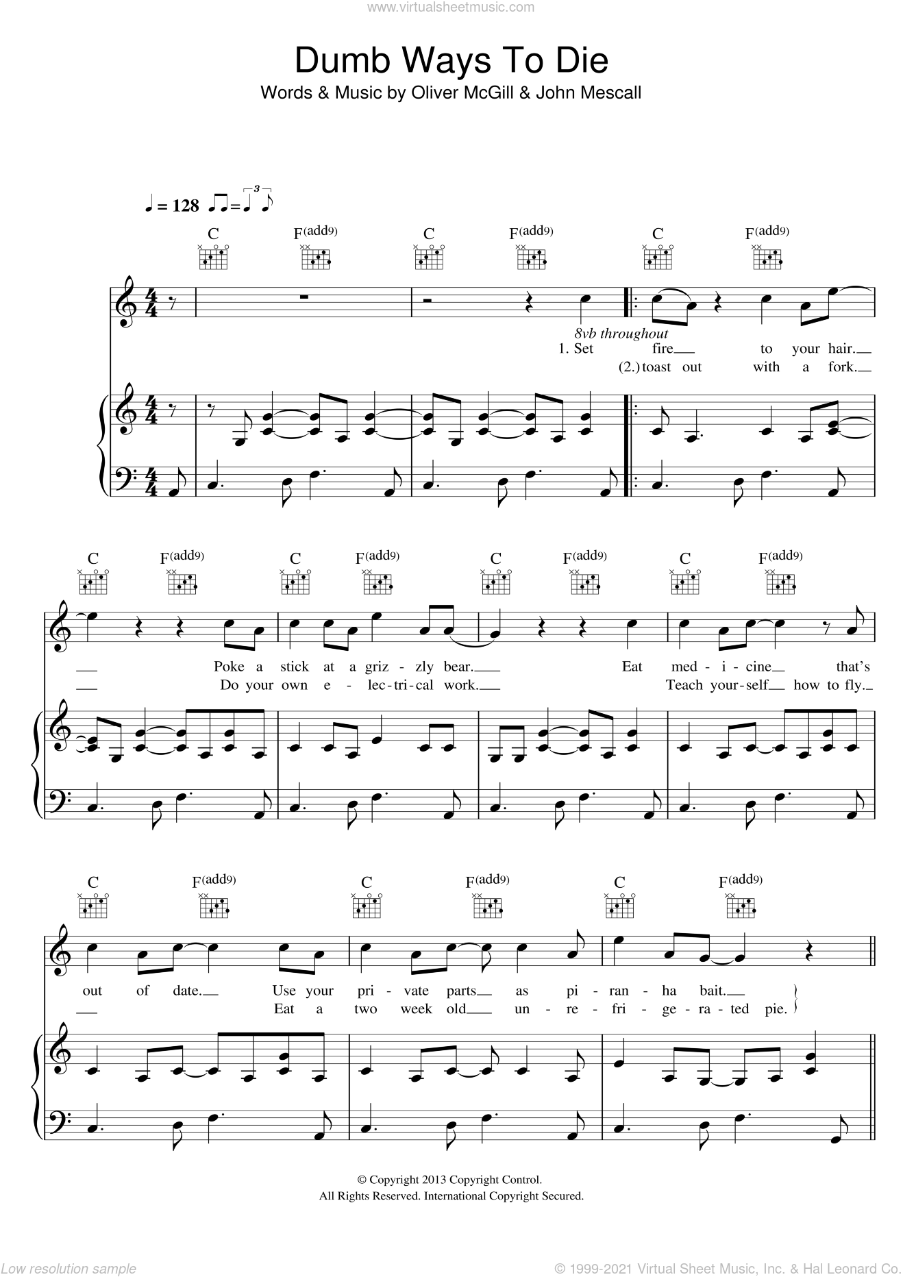Kitty Dumb Ways To Die Sheet Music For Voice Piano Or Guitar