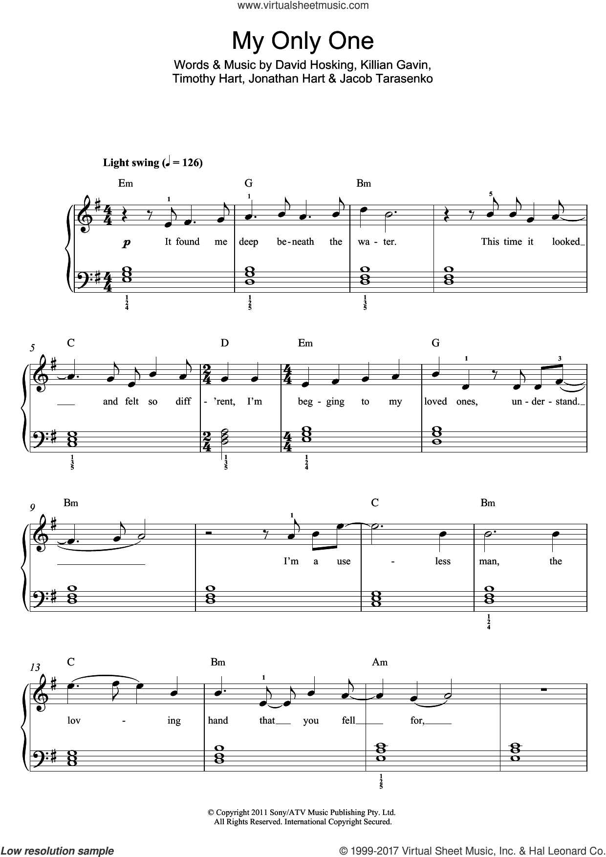 My Only One sheet music for piano solo (beginners) (PDF)