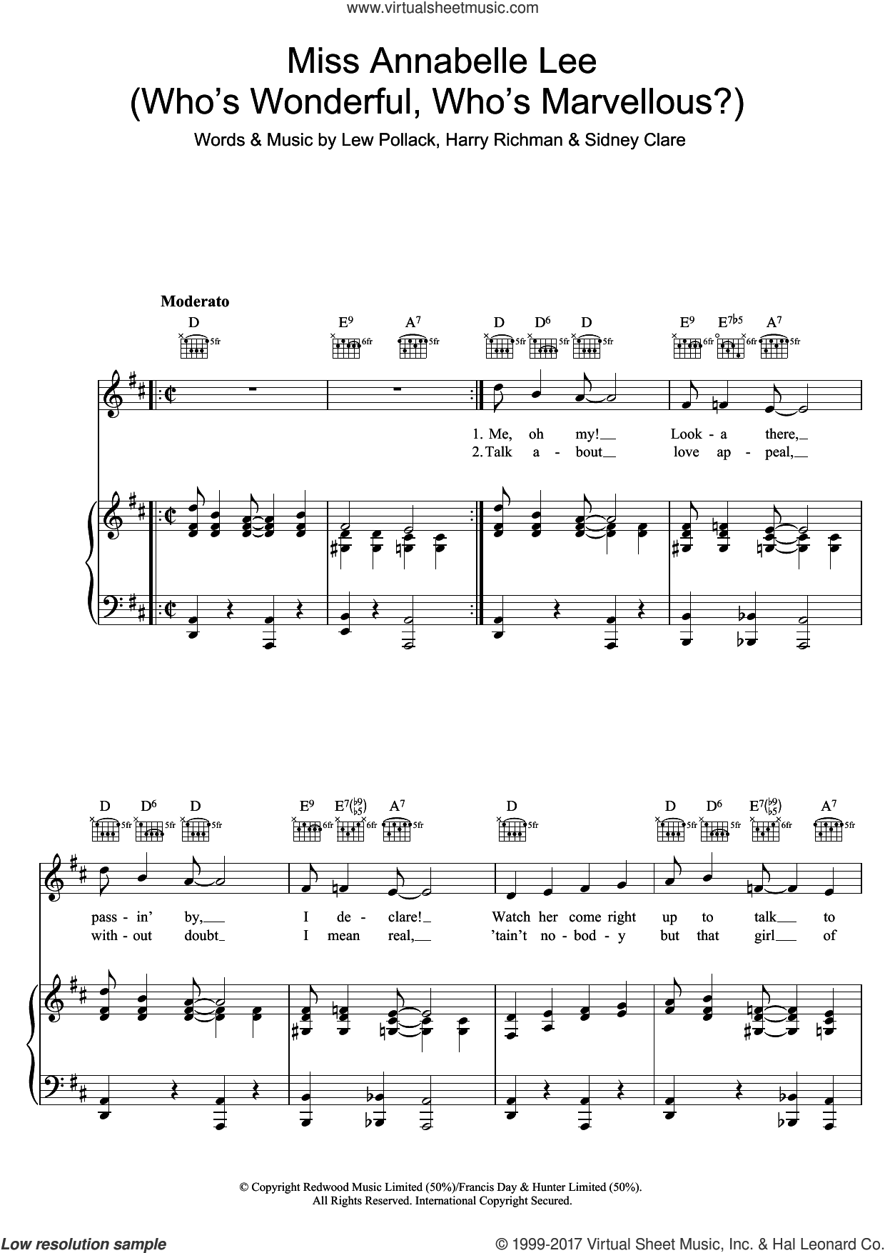Miss Annabelle Lee (Who's Wonderful, Who's Marvellous?) sheet music for  voice, piano or guitar