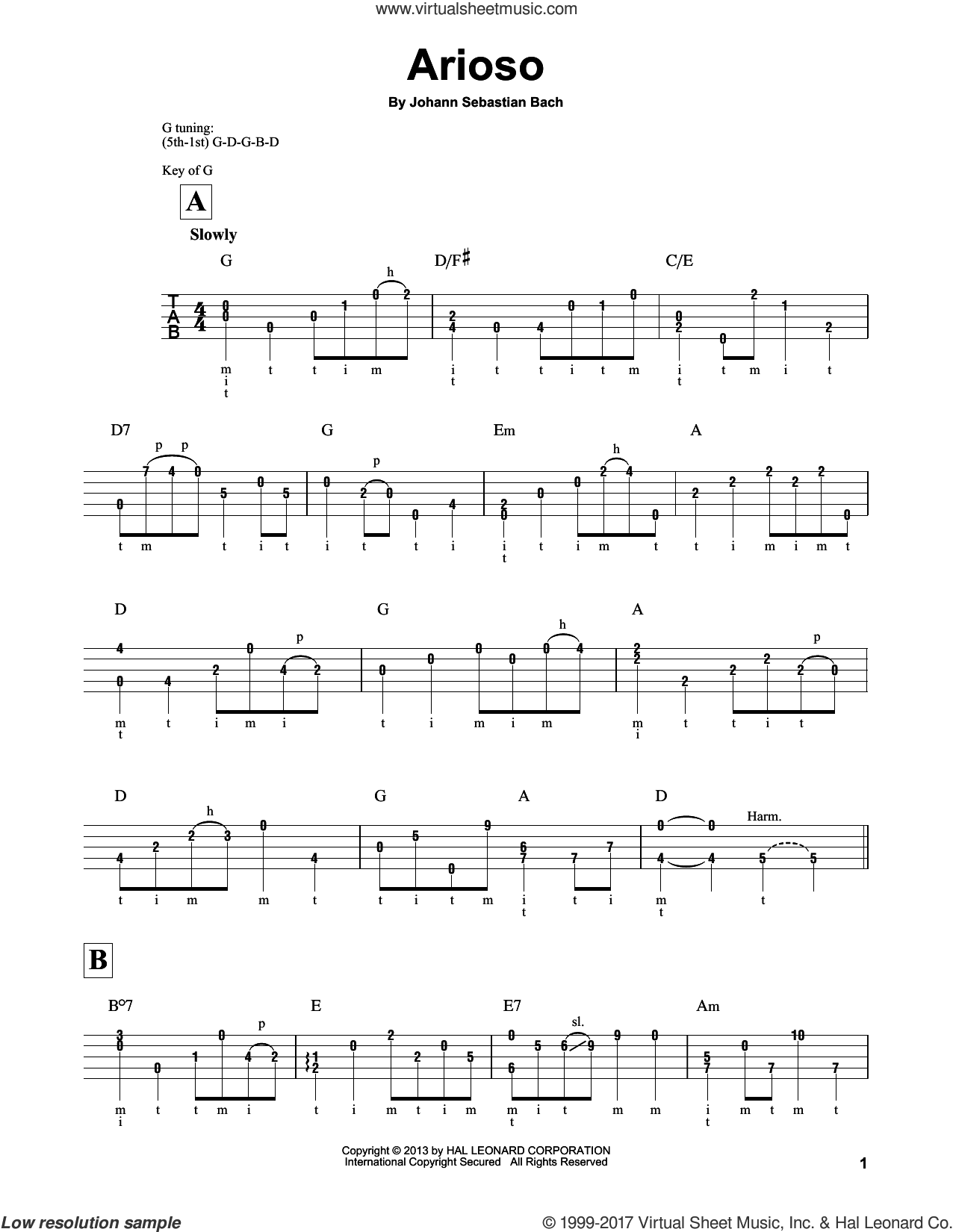 Arioso (arr. Mark Phillips) sheet music for banjo solo (PDF)