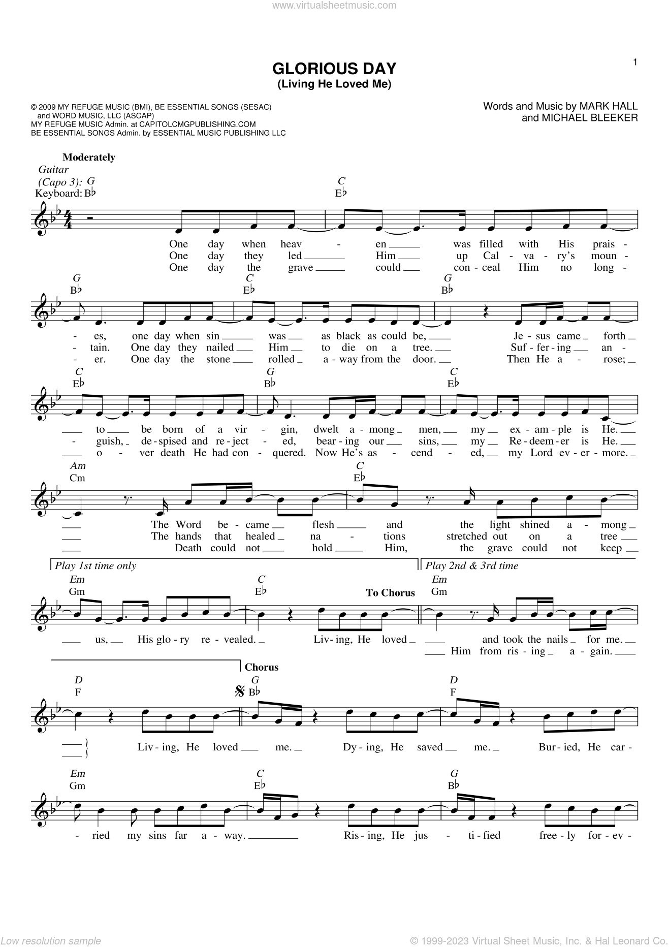 Glorious Day (Living He Loved Me) sheet music (fake book) (PDF)