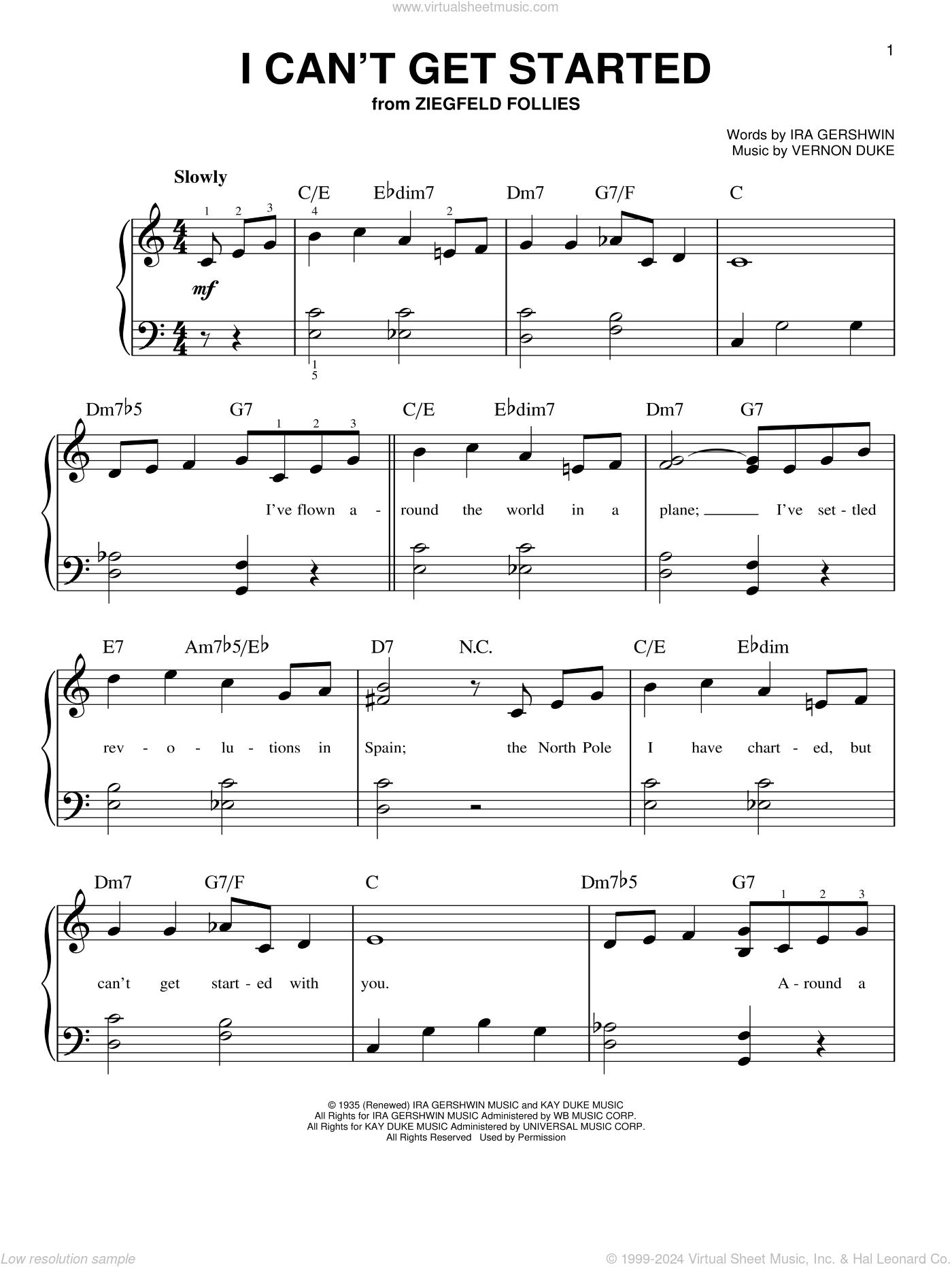 I Can't Get Started sheet music (beginner) for piano solo (PDF)