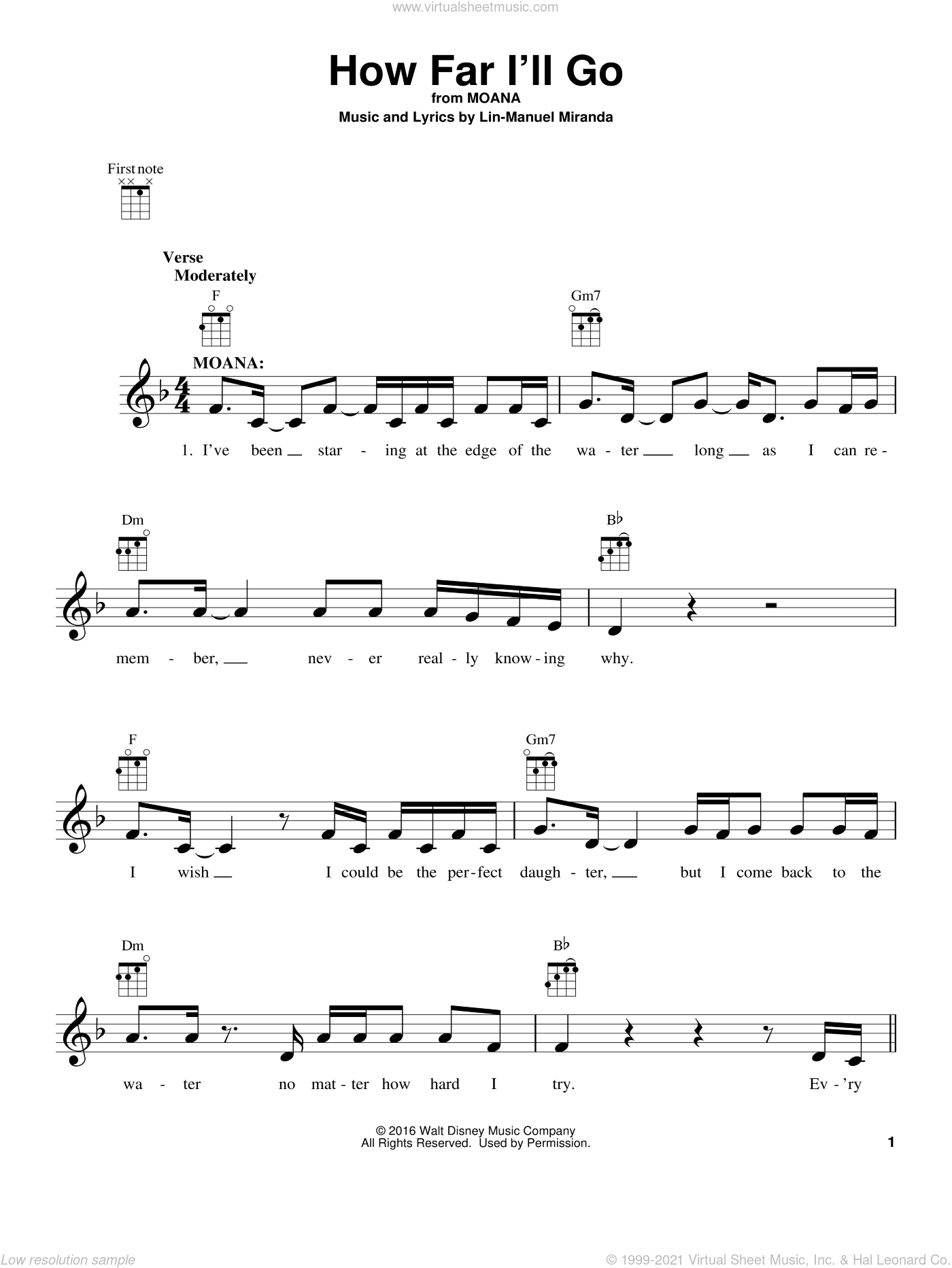 How Far Go Moana) sheet music for ukulele (PDF)