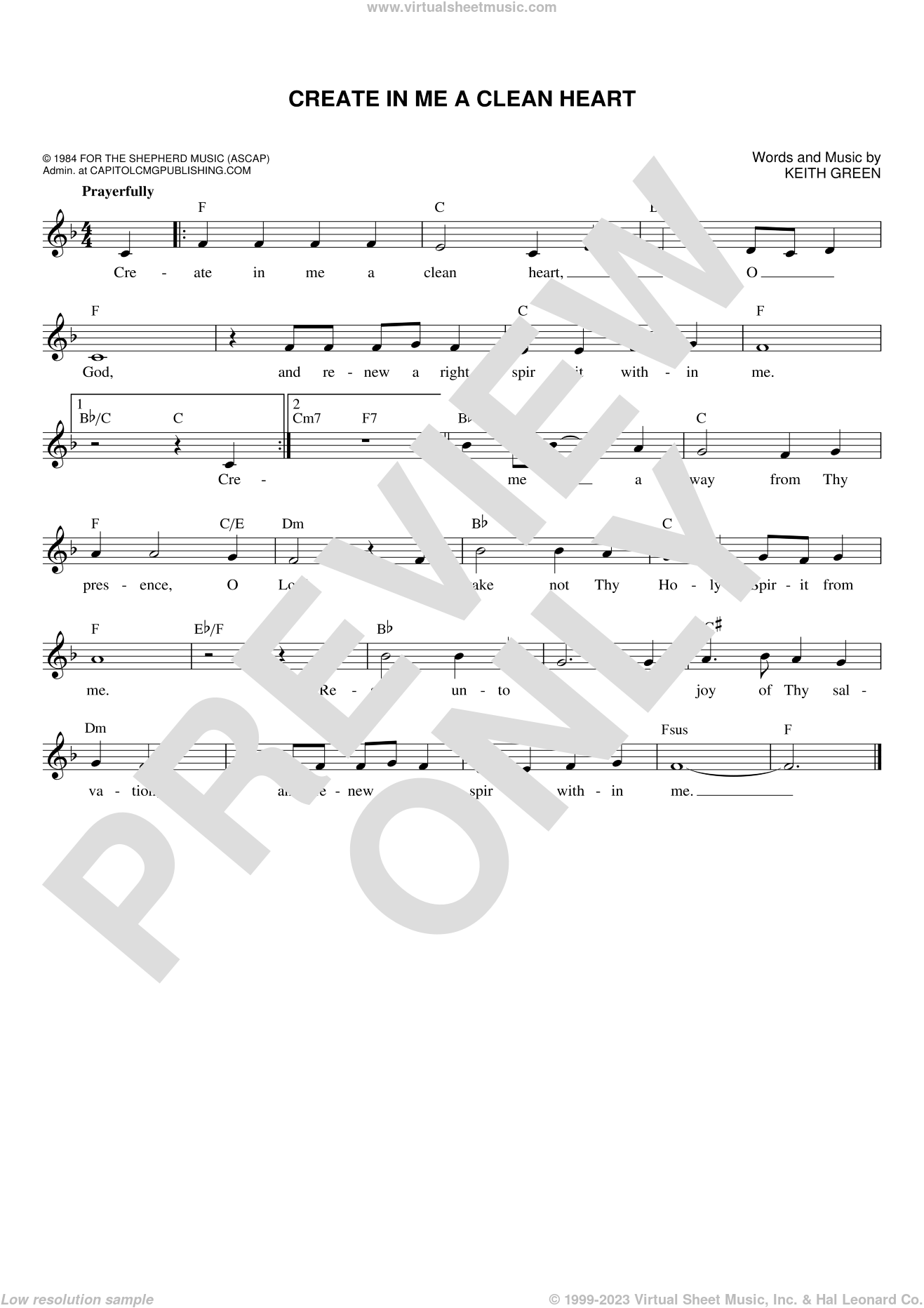 Green - Create In Me A Clean Heart sheet music (fake book) (PDF)