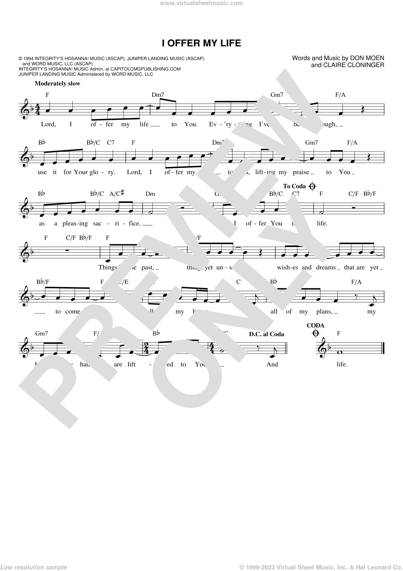 Moen I Offer My Life Sheet Music Fake Book Pdf Interactive