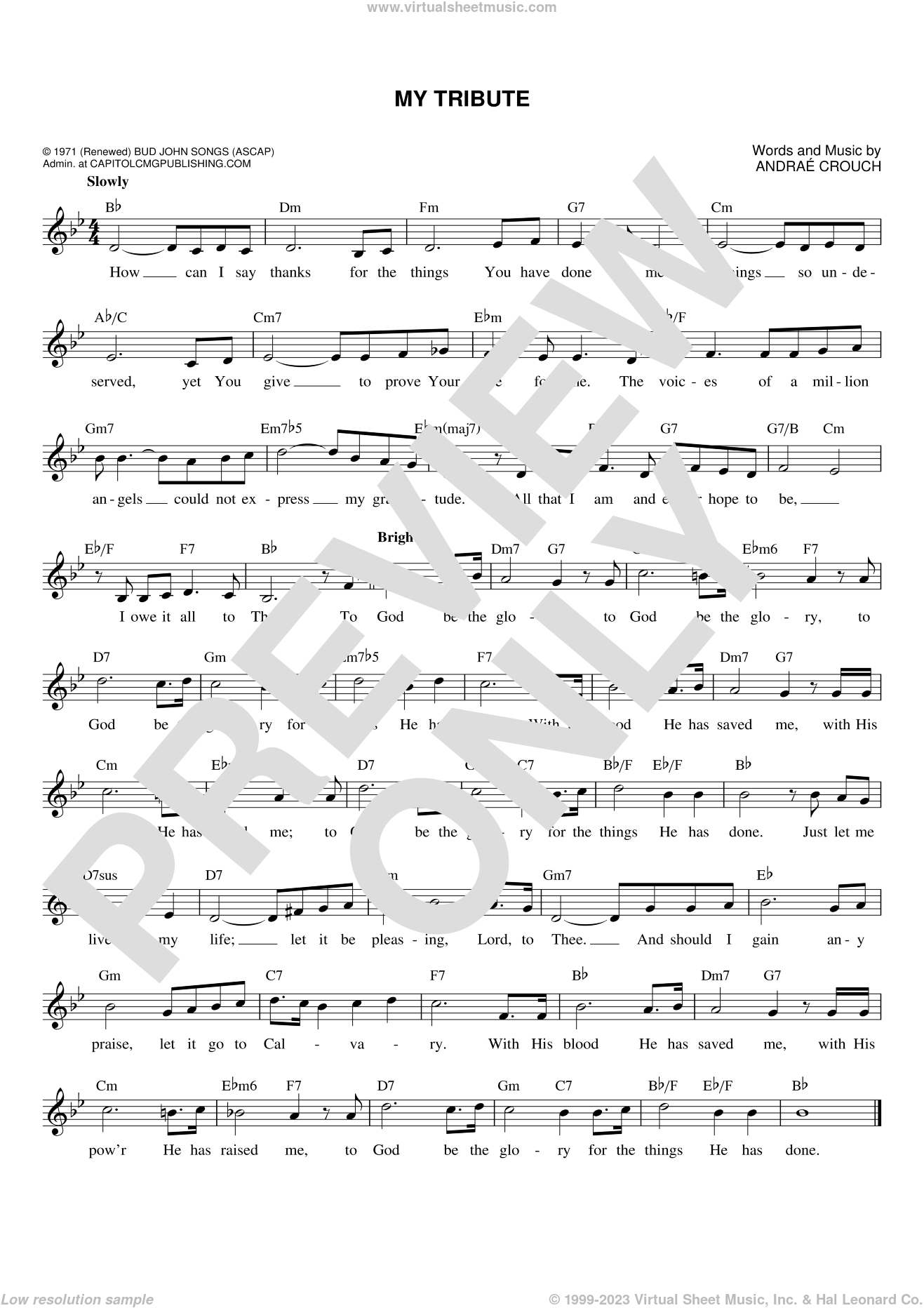 Crouch - My Tribute sheet music (fake book) (PDF-interactive)