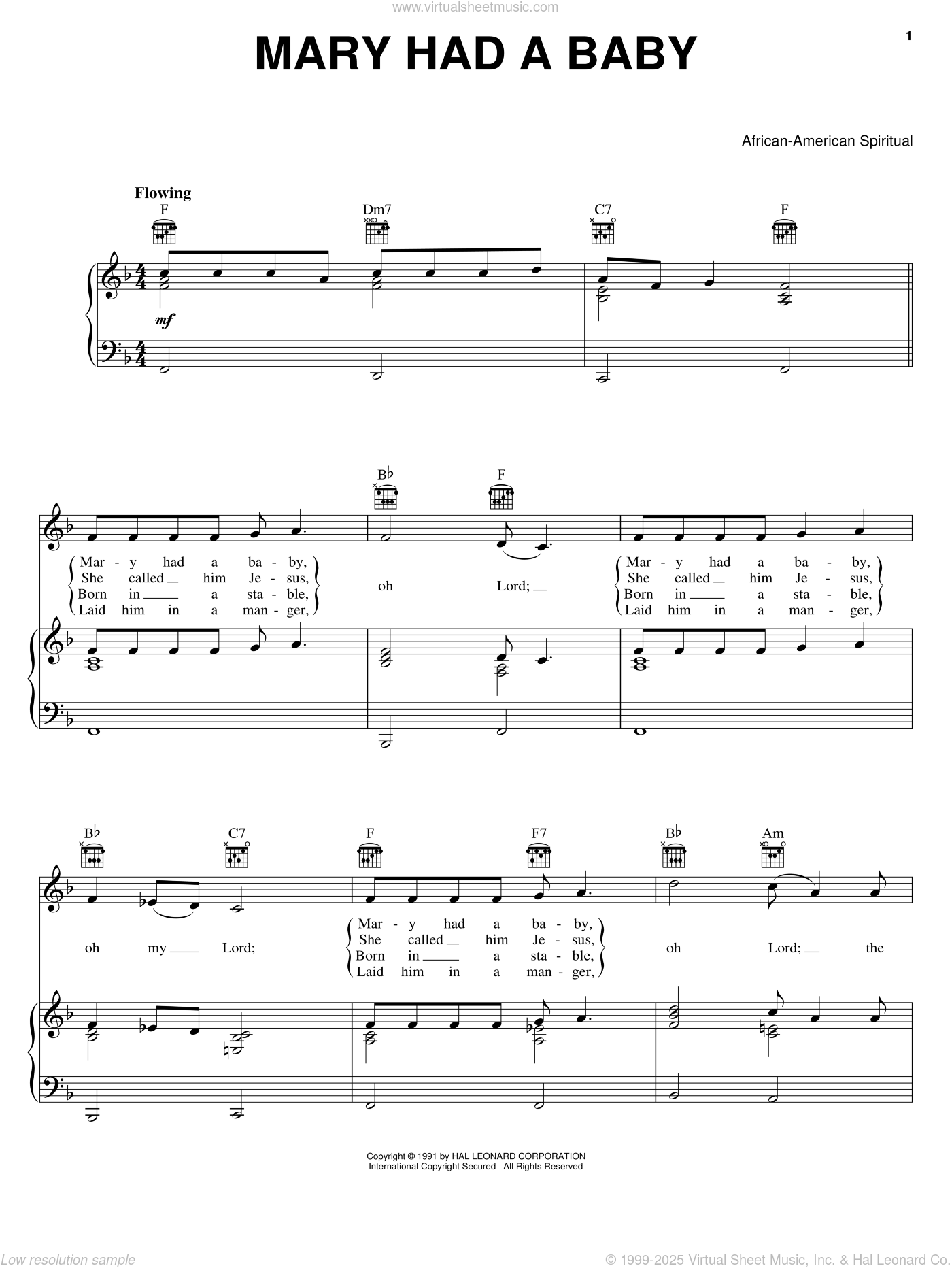 Mary Had A Baby sheet music for voice, piano or guitar (PDF)