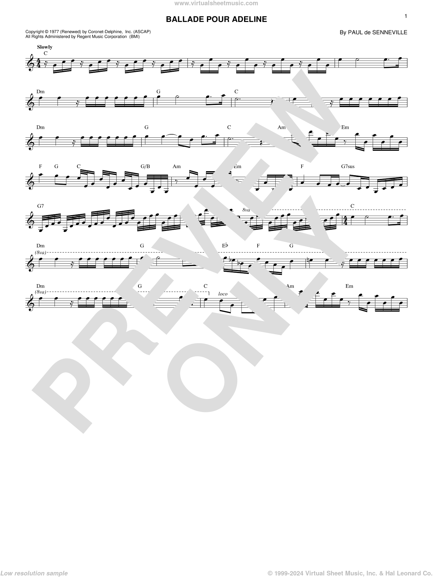 Senneville Ballade Pour Adeline Sheet Music Fake Book Pdf