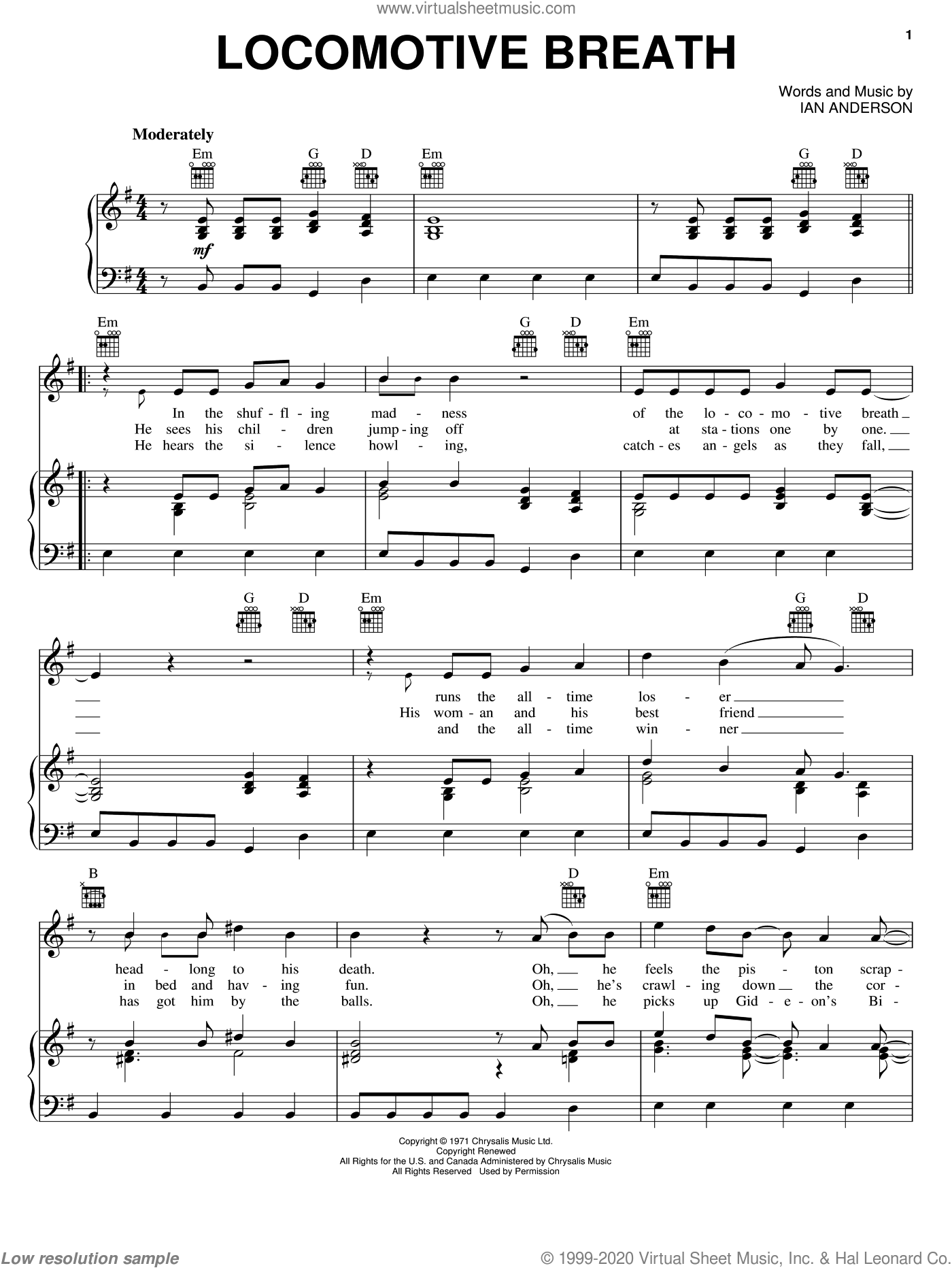 Tull Locomotive Breath Sheet Music For Voice Piano Or Guitar