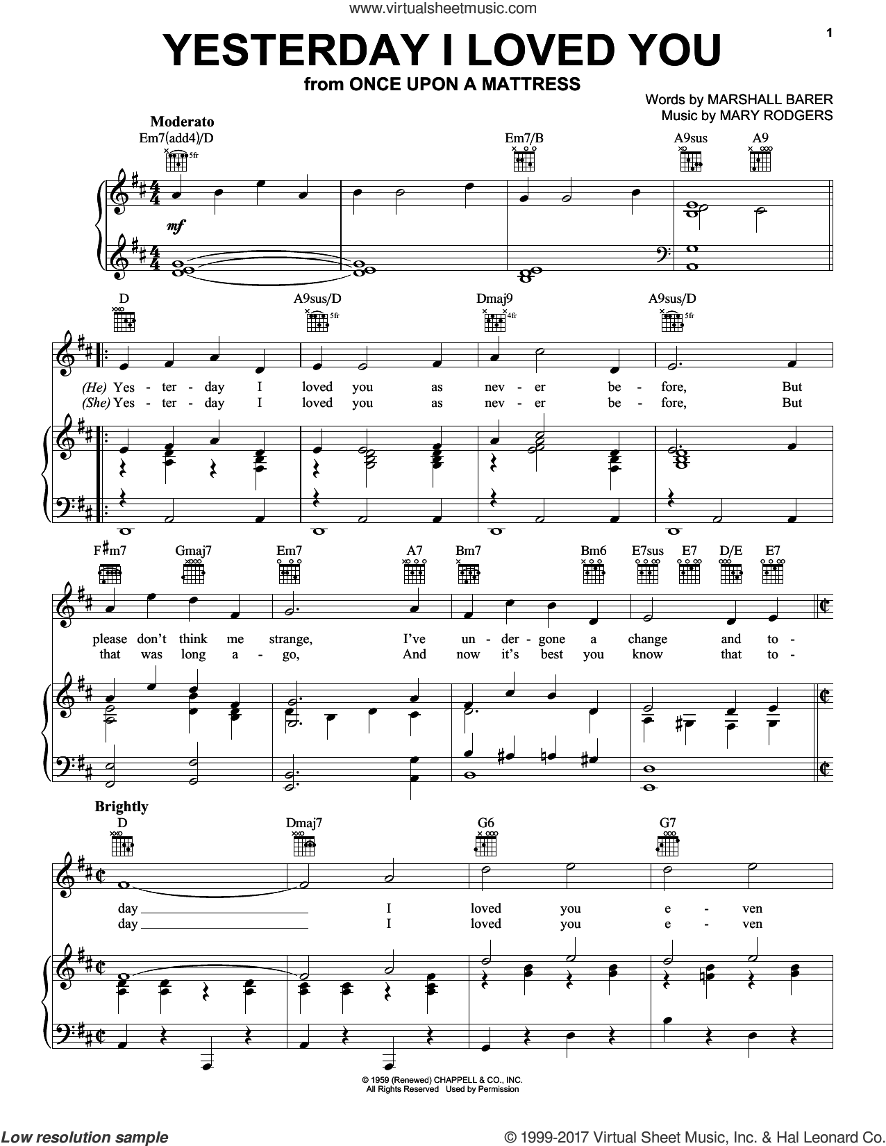 Yesterday I Loved You sheet music for voice, piano or guitar