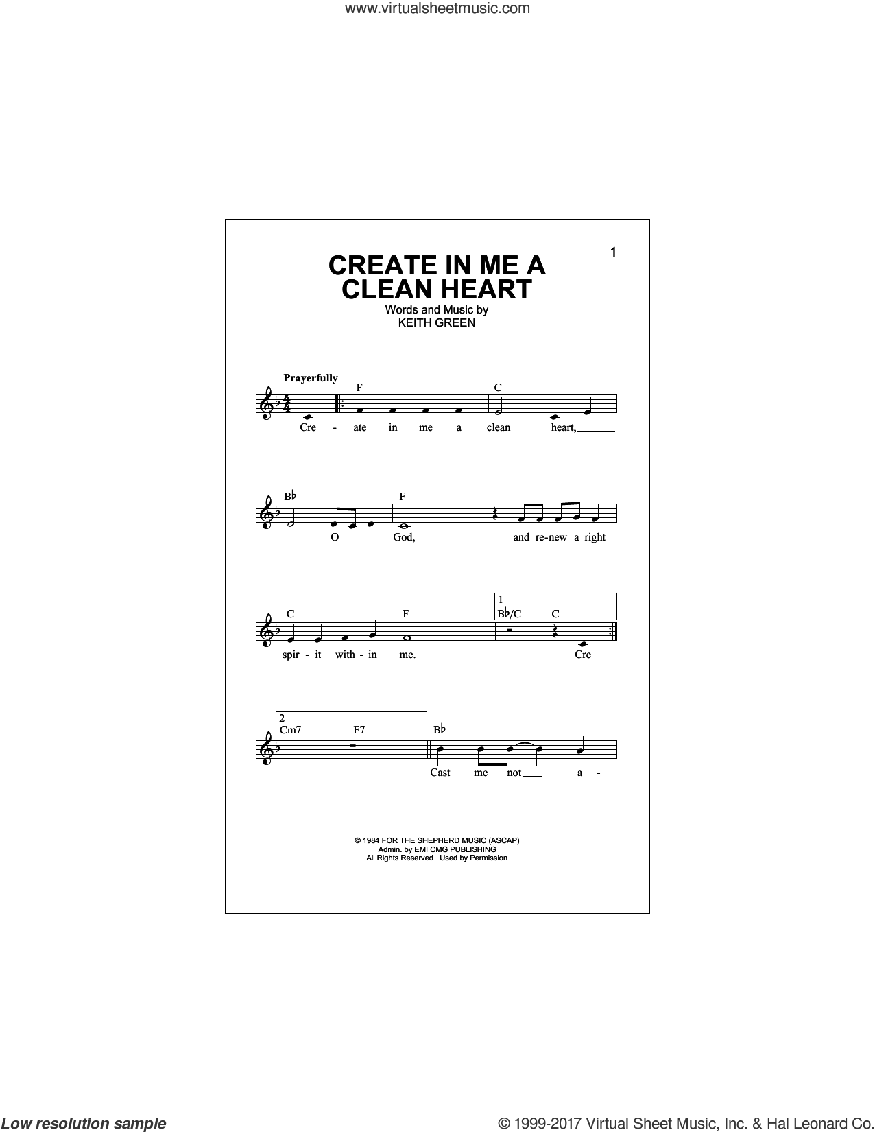 Green Create In Me A Clean Heart Sheet Music Fake Book Pdf