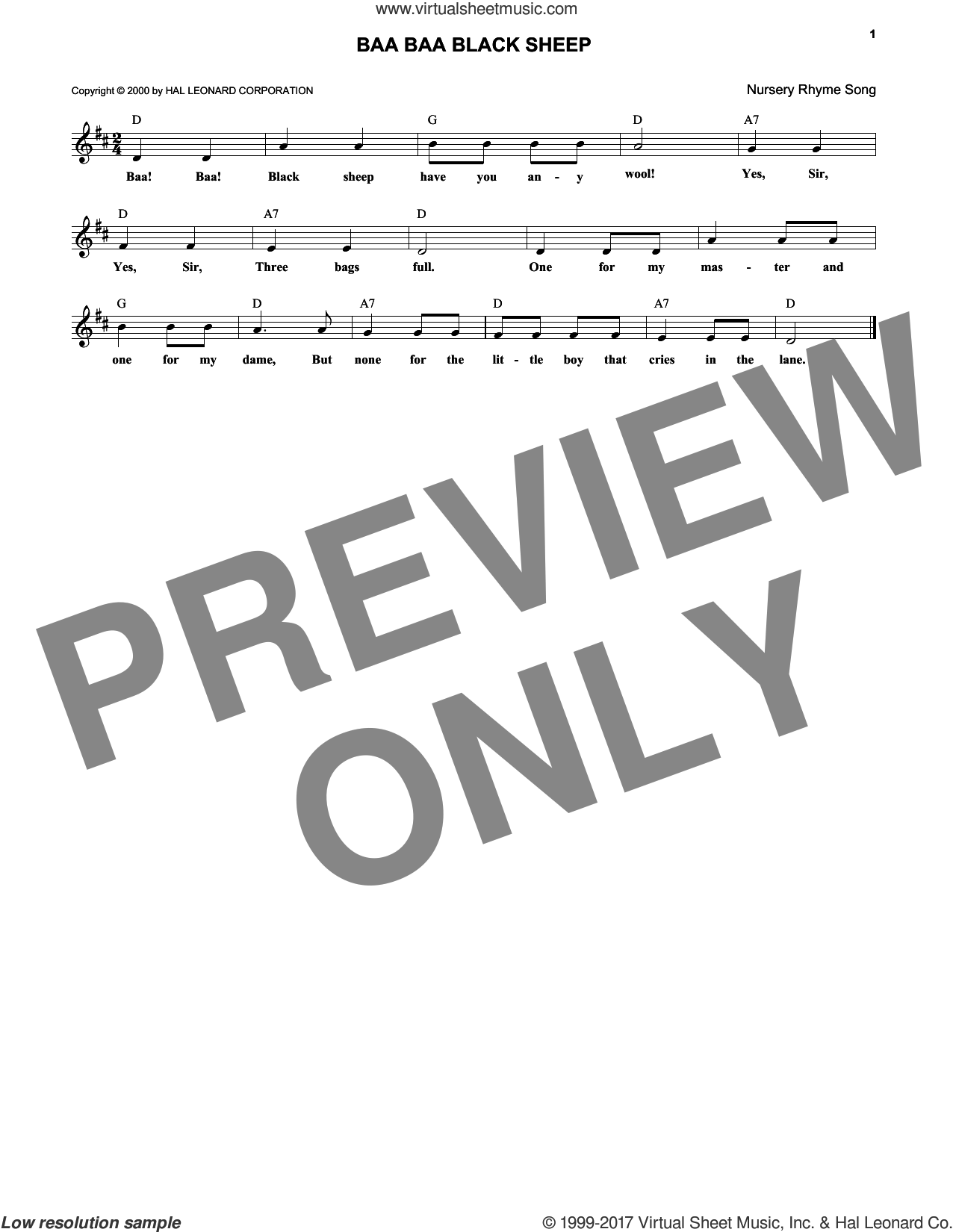 Baa Baa Black Sheep Sheet Music Fake Book Pdf Interactive