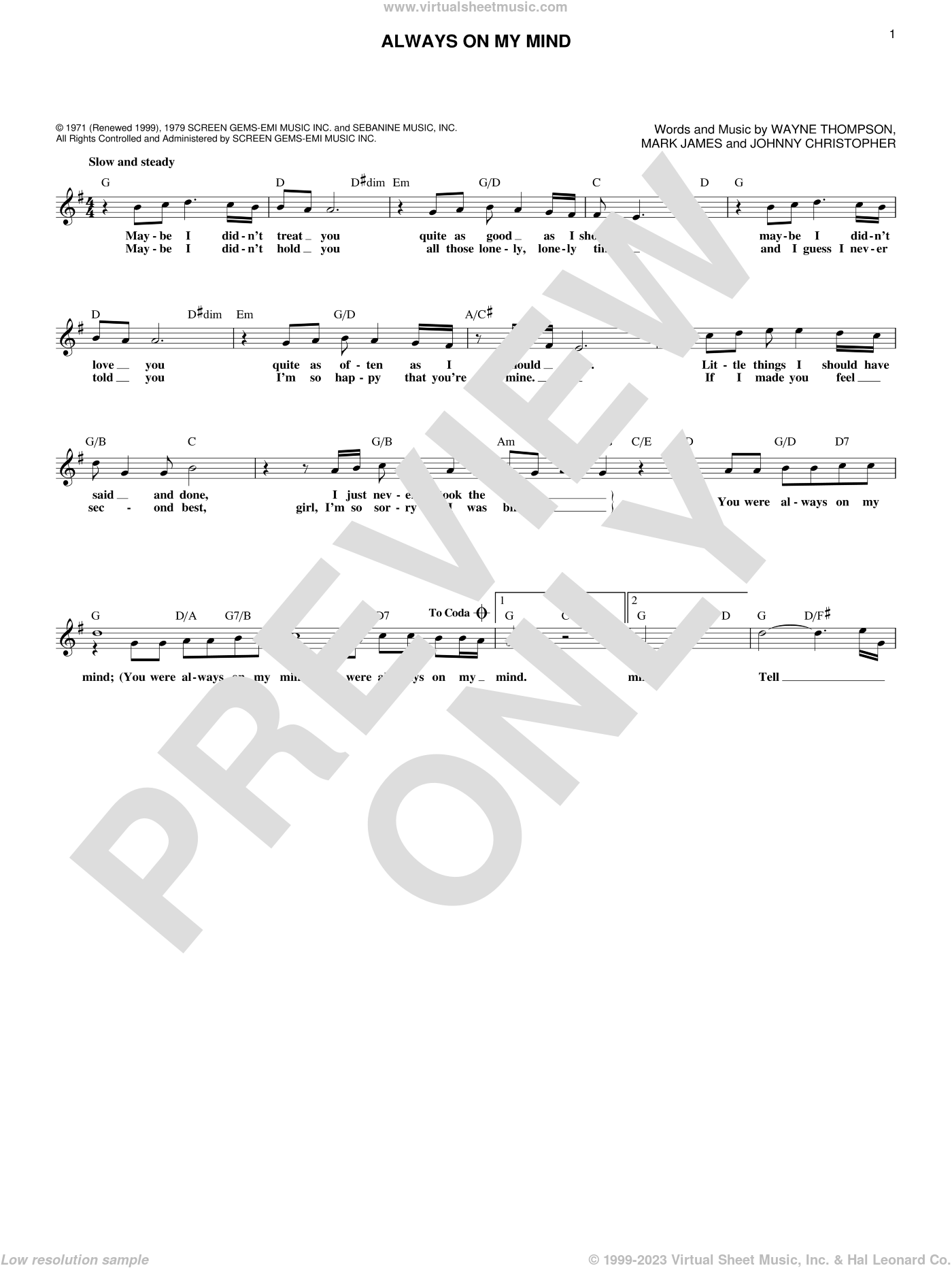 Always On My Mind Sheet Music Fake Book Pdf Interactive 9228