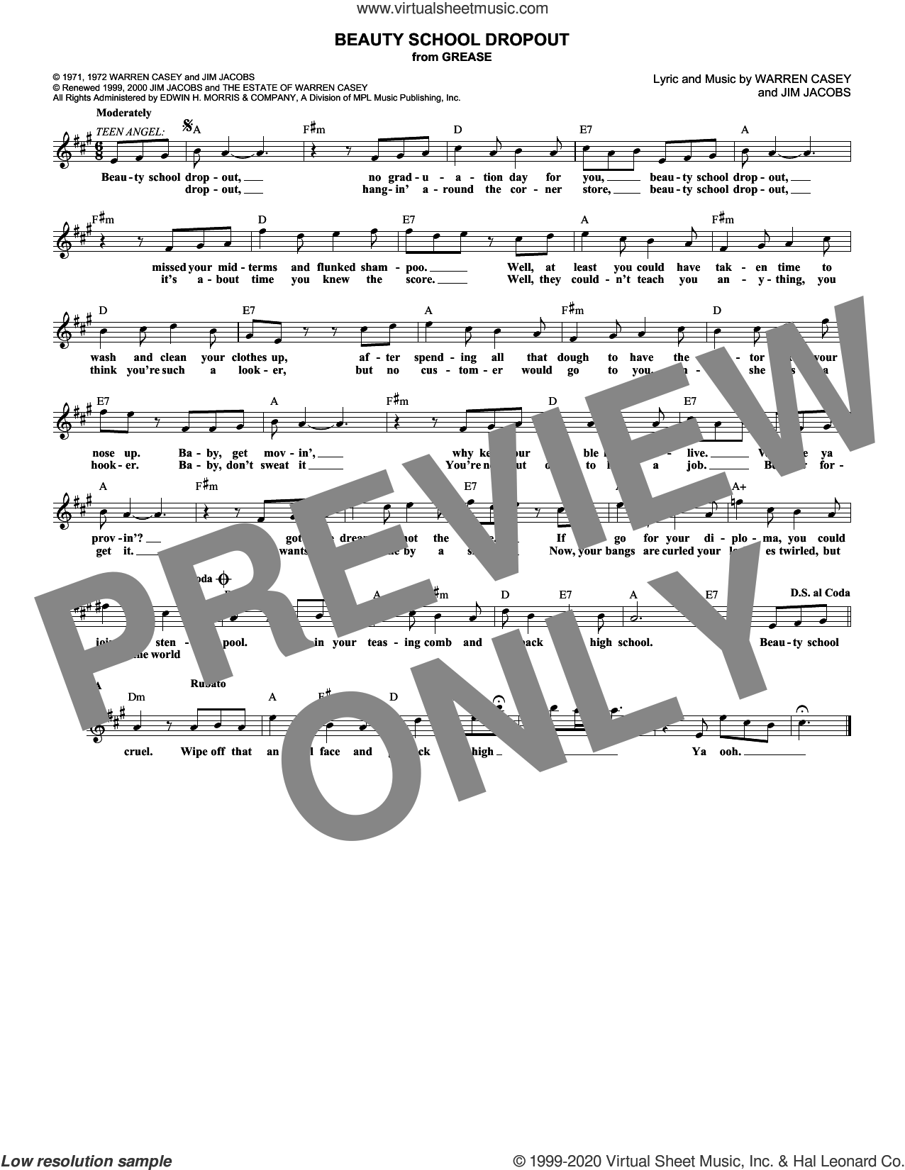 Beauty School Dropout sheet music (fake book) (PDF)