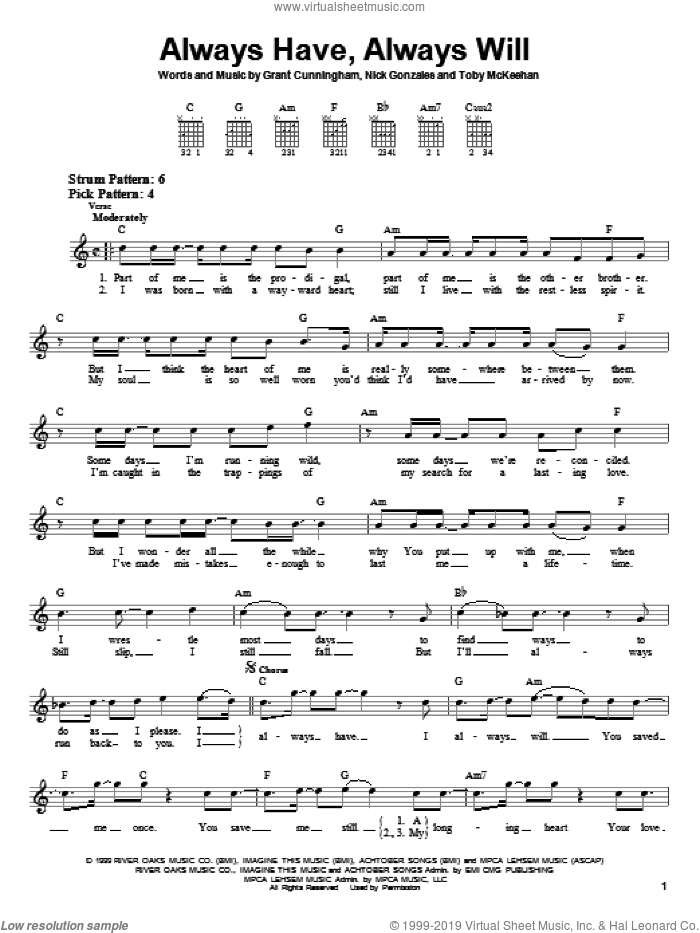 Always Have, Always Will sheet music for guitar solo (chords)