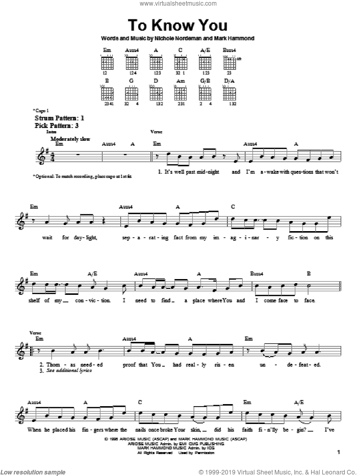 To Know You sheet music for guitar solo (chords) (PDF)