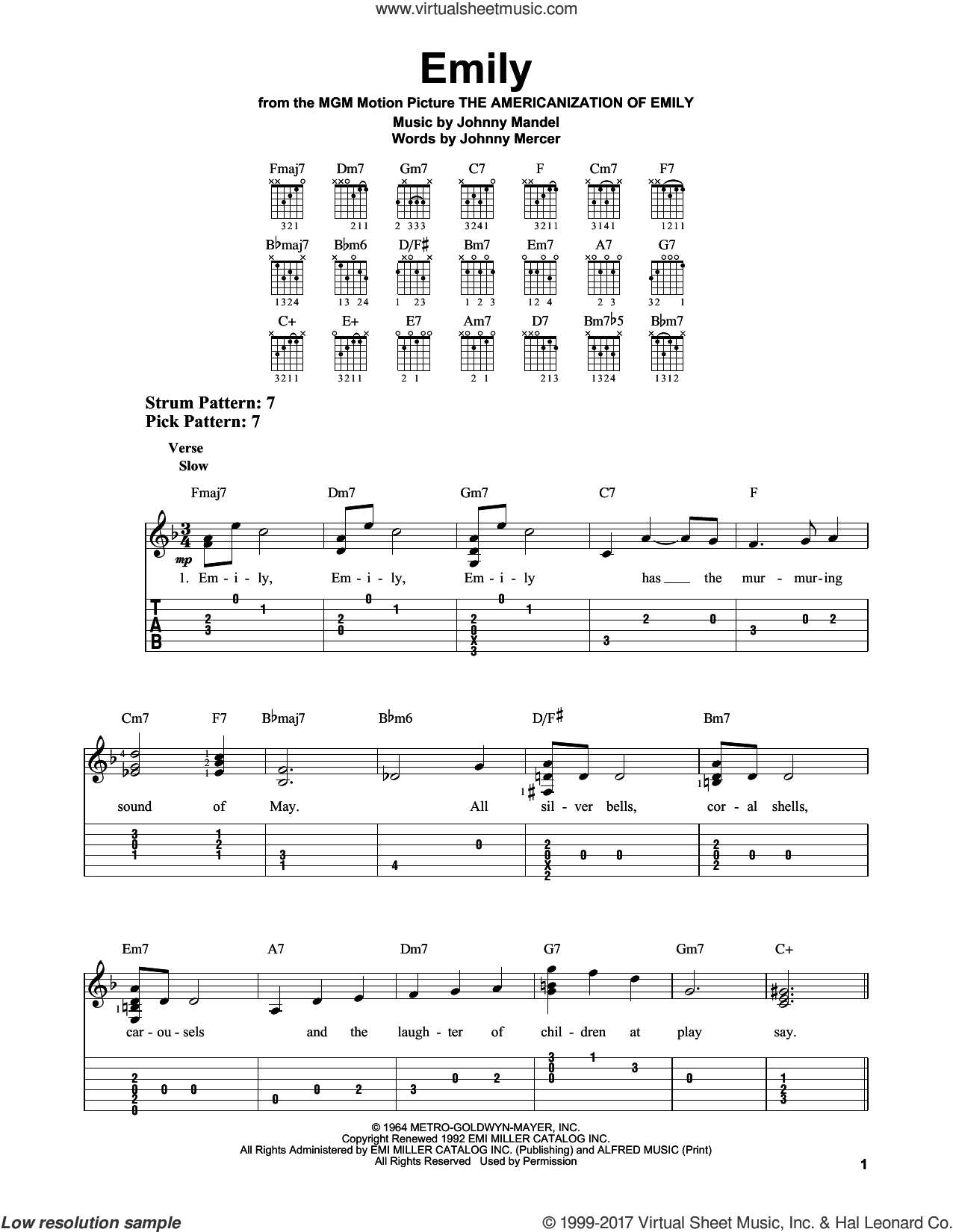 Emily Sheet Music For Guitar Solo (easy Tablature) (pdf)