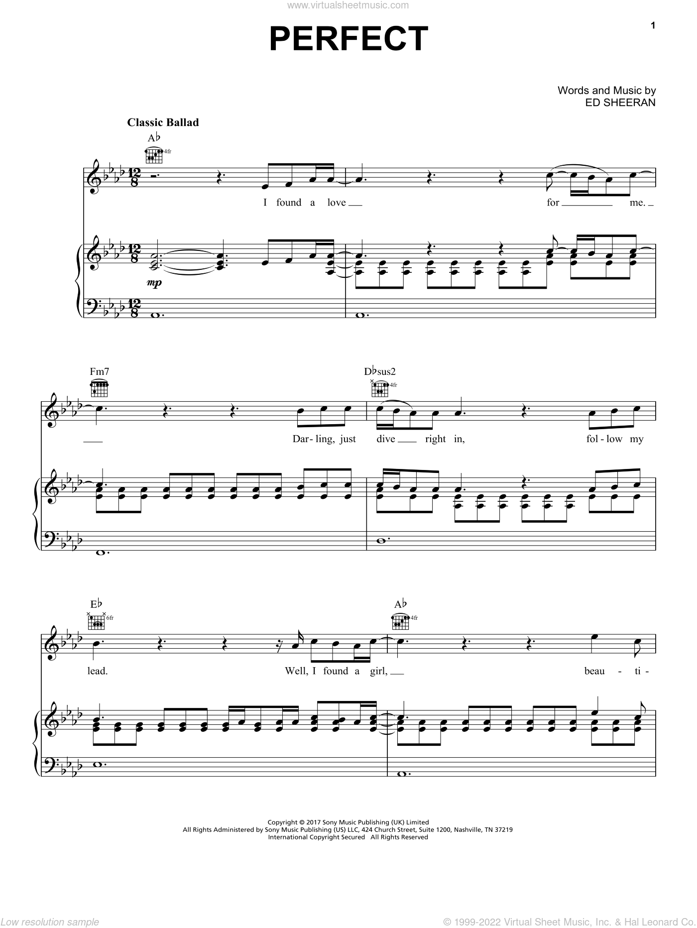 Sheeran - Perfect sheet music for voice, piano or guitar PDF