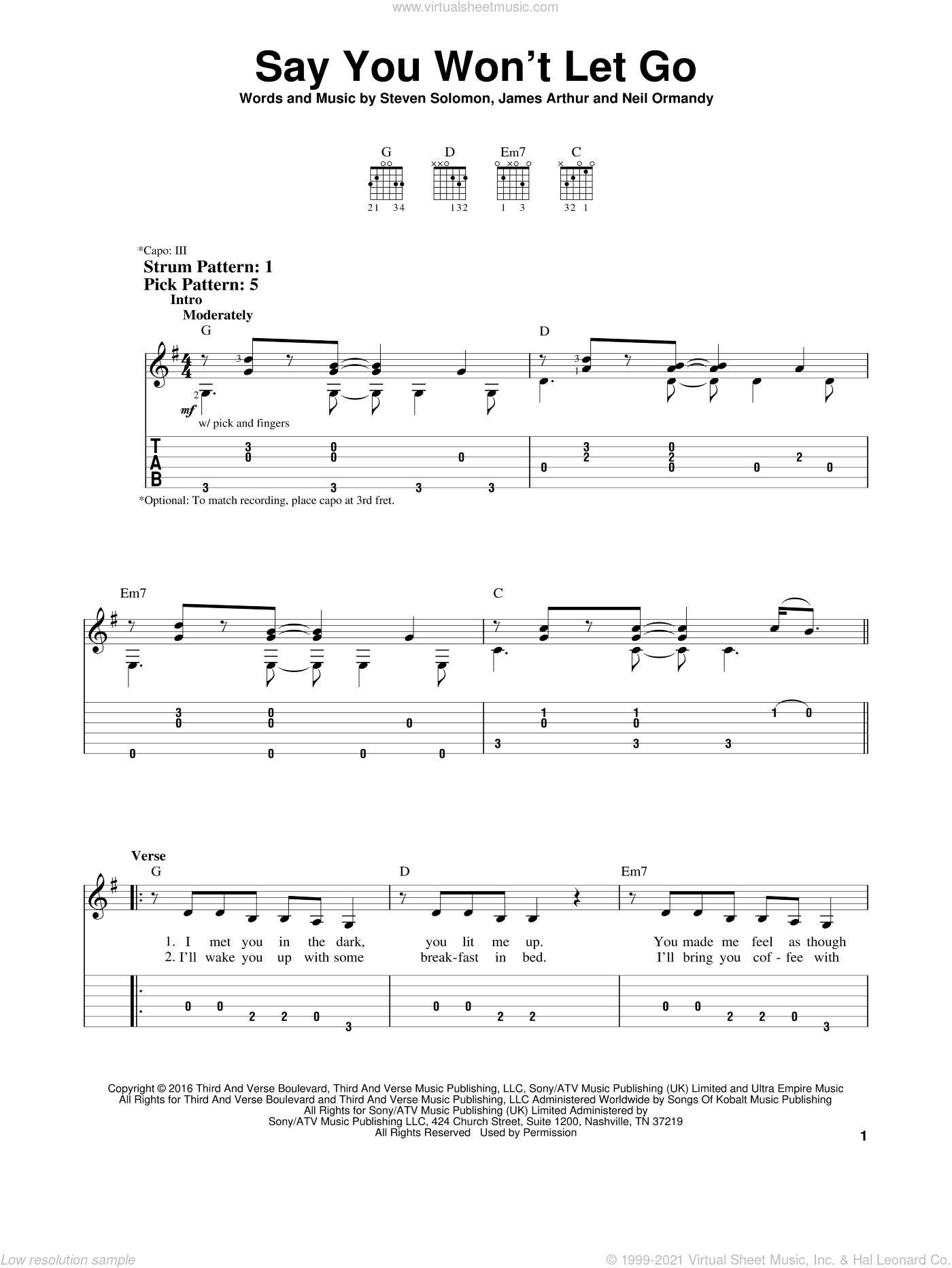 Say You Won't Let Go for guitar solo (easy tablature) .